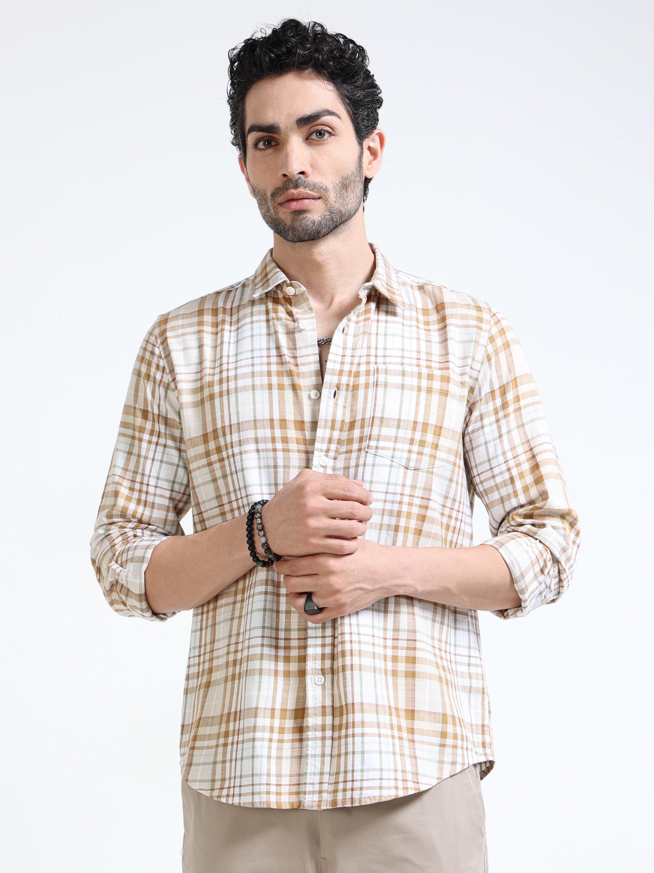 Men Brown Check Regular Fit Shirt