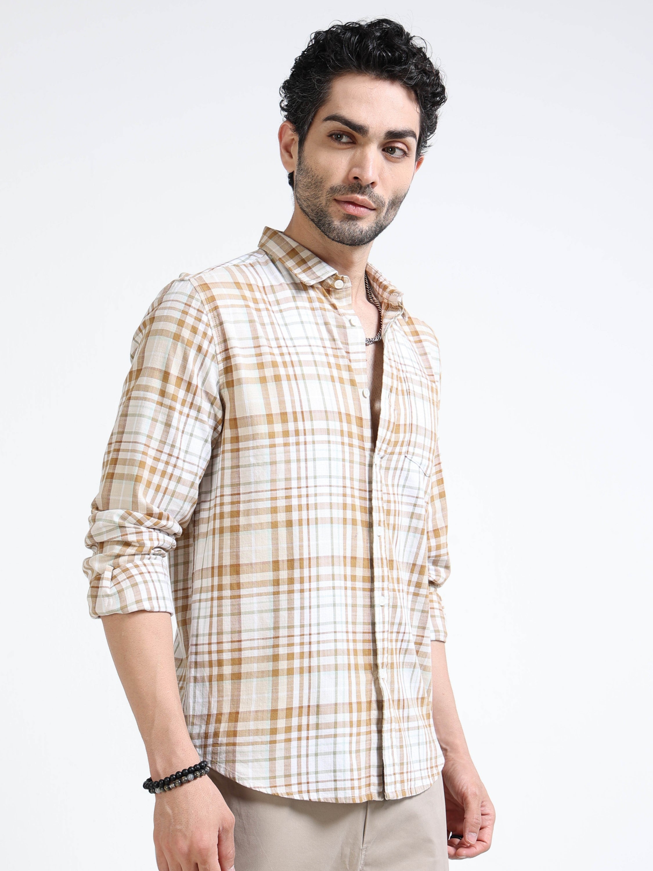 Men Brown Check Regular Fit Shirt