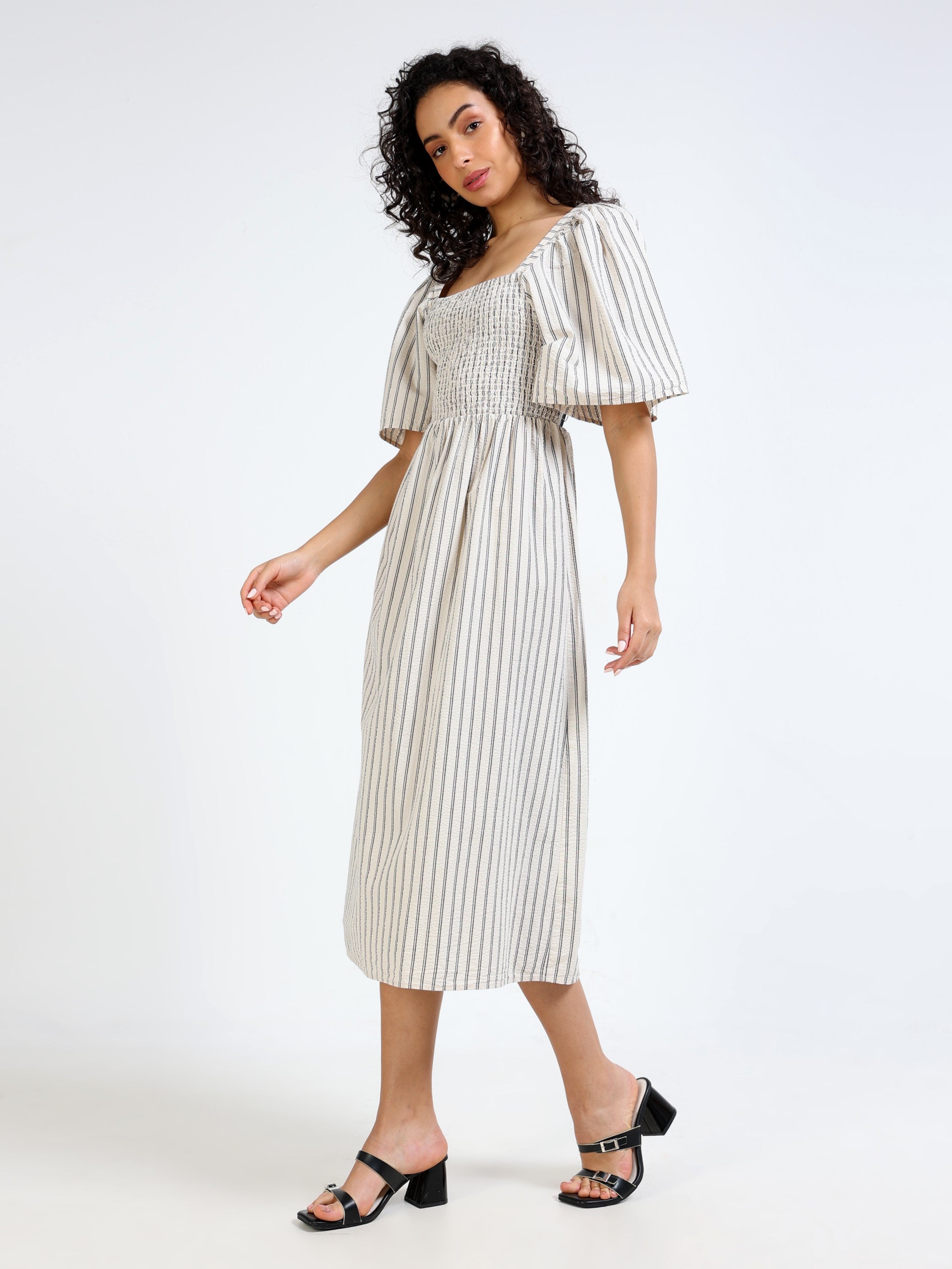Women Beige Stripe Maxi Dress