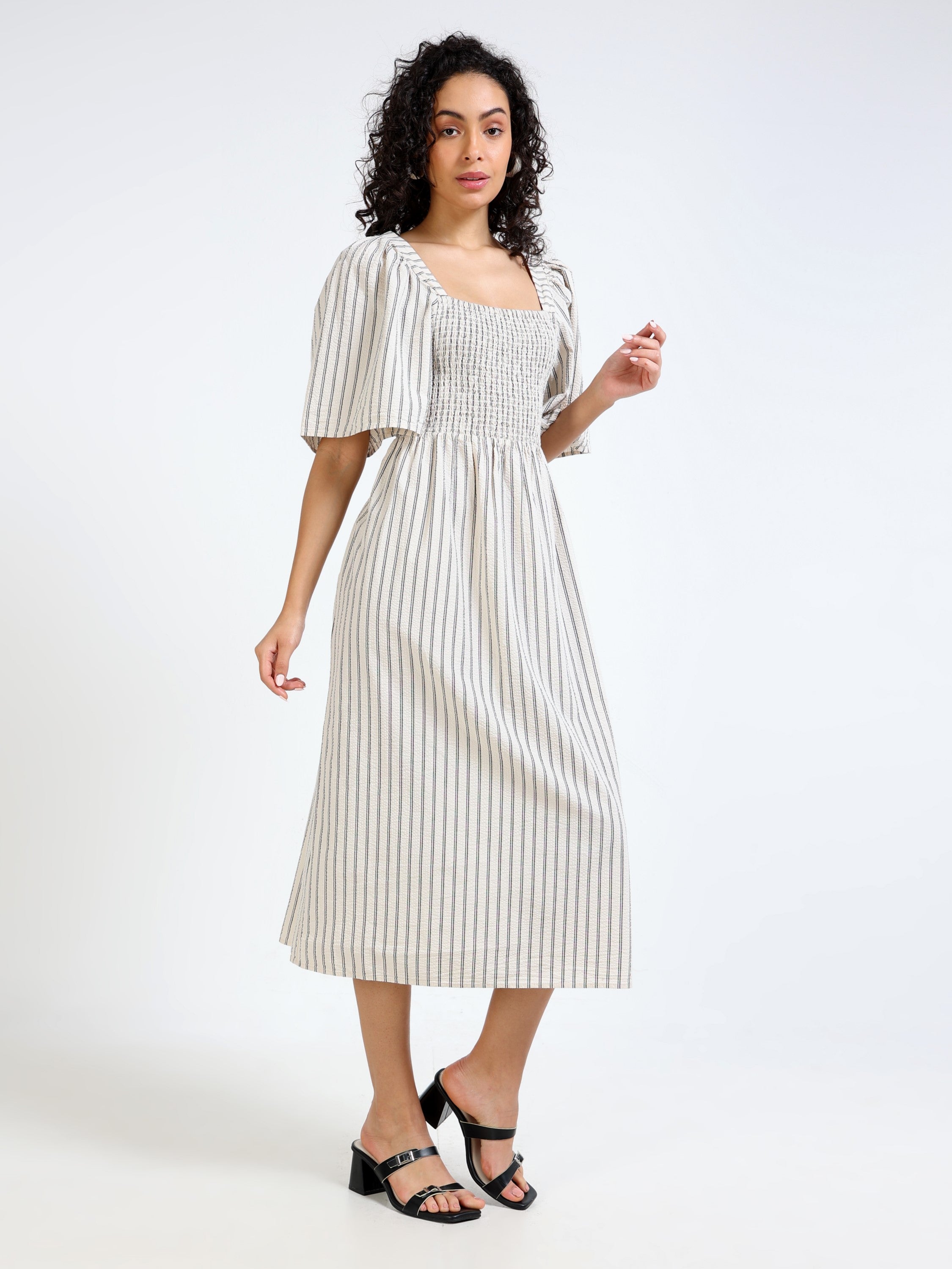 Women Beige Stripe Maxi Dress