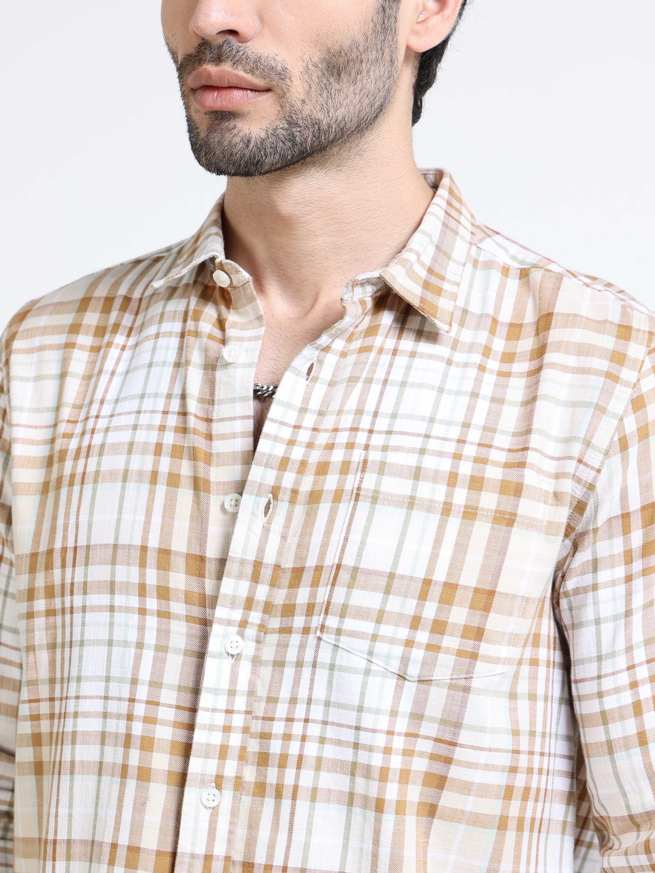 Men Brown Check Regular Fit Shirt