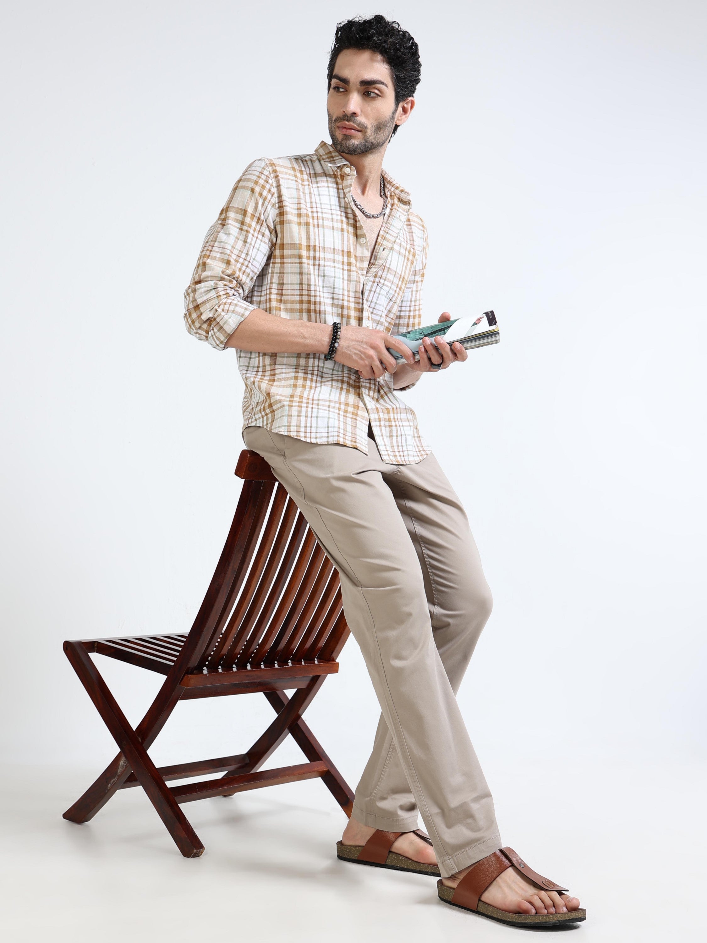 Men Brown Check Regular Fit Shirt