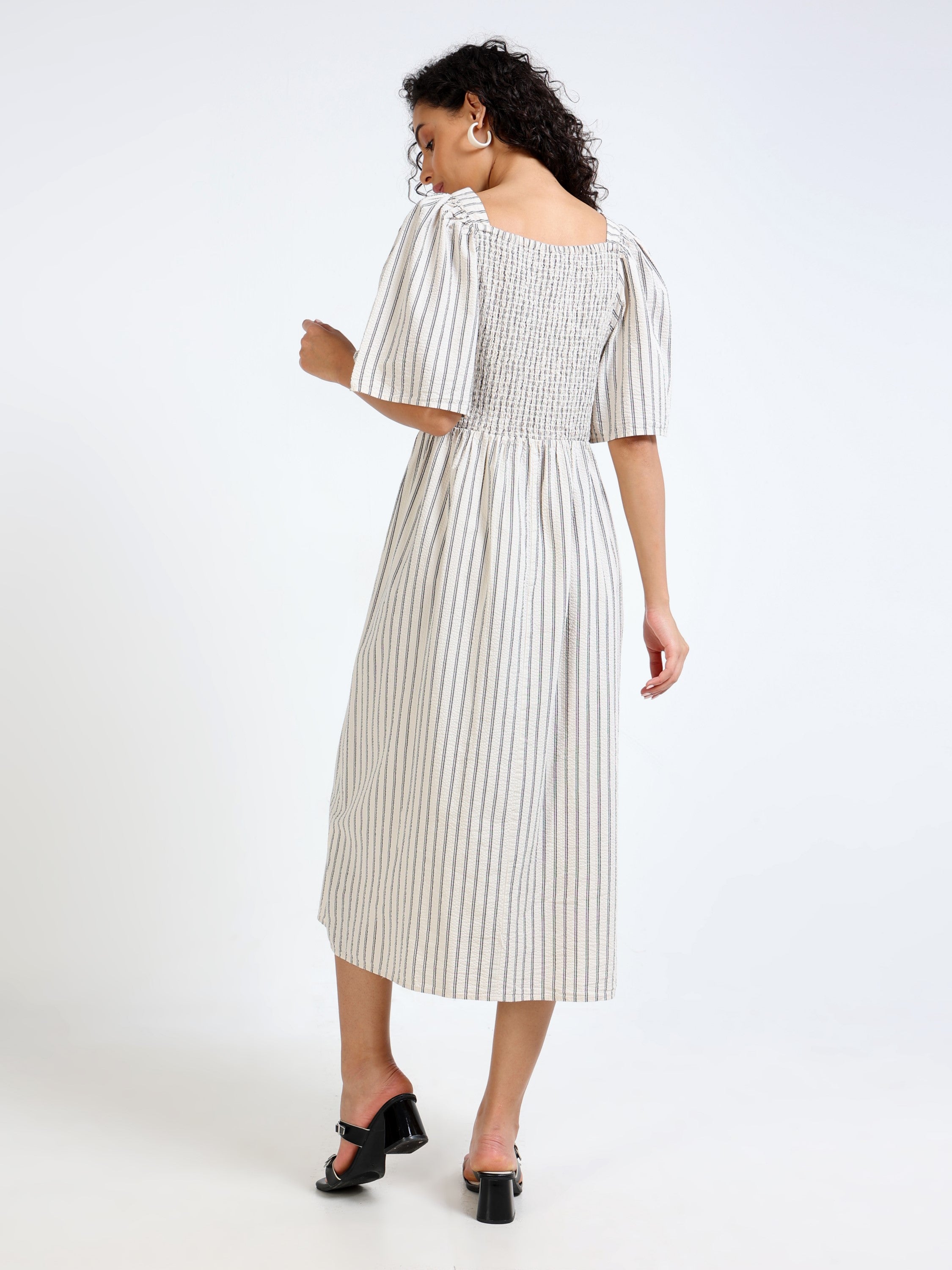 Women Beige Stripe Maxi Dress