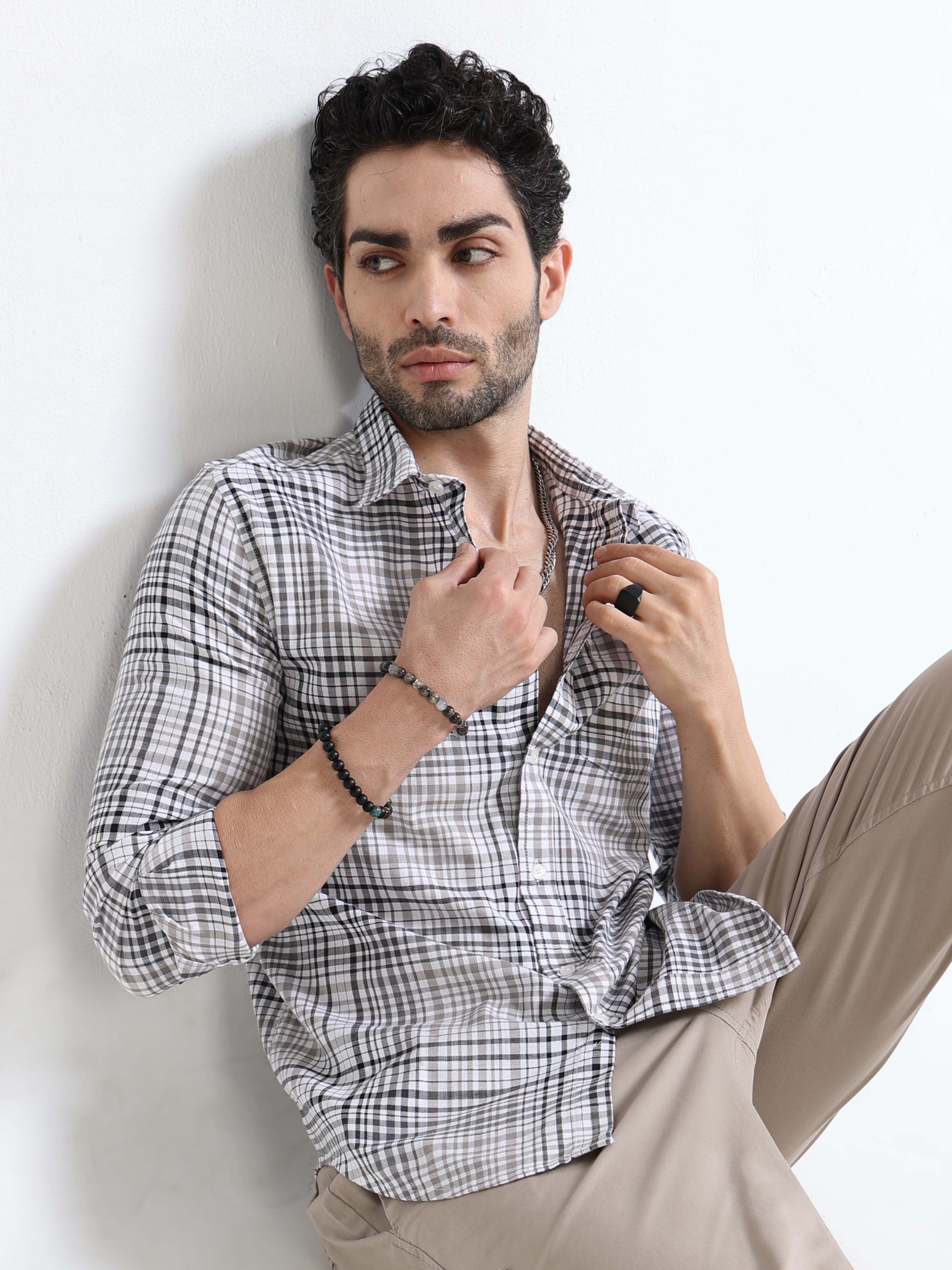 Men Grey Multi Regular Fit Check Shirt