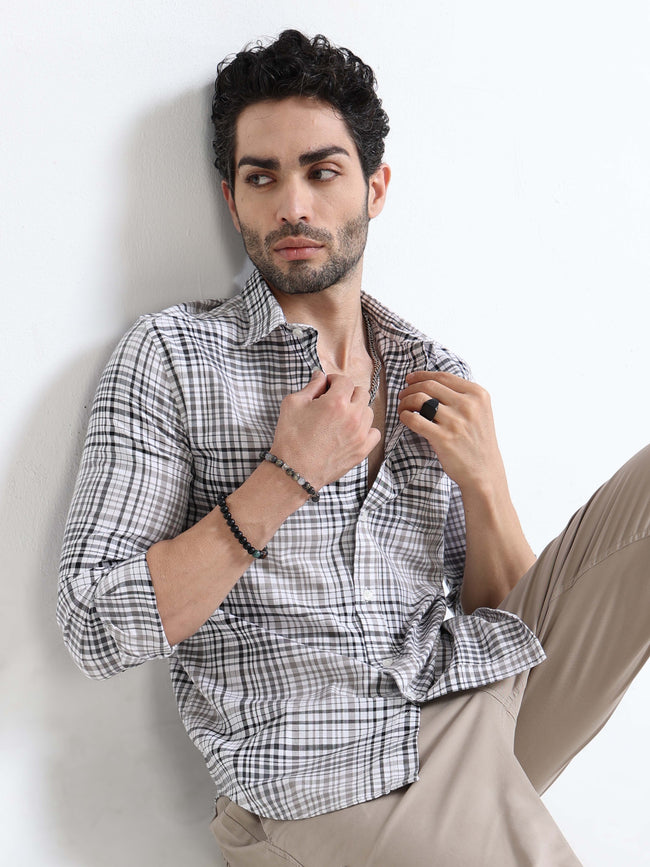 Men Grey Multi Regular Fit Check Shirt