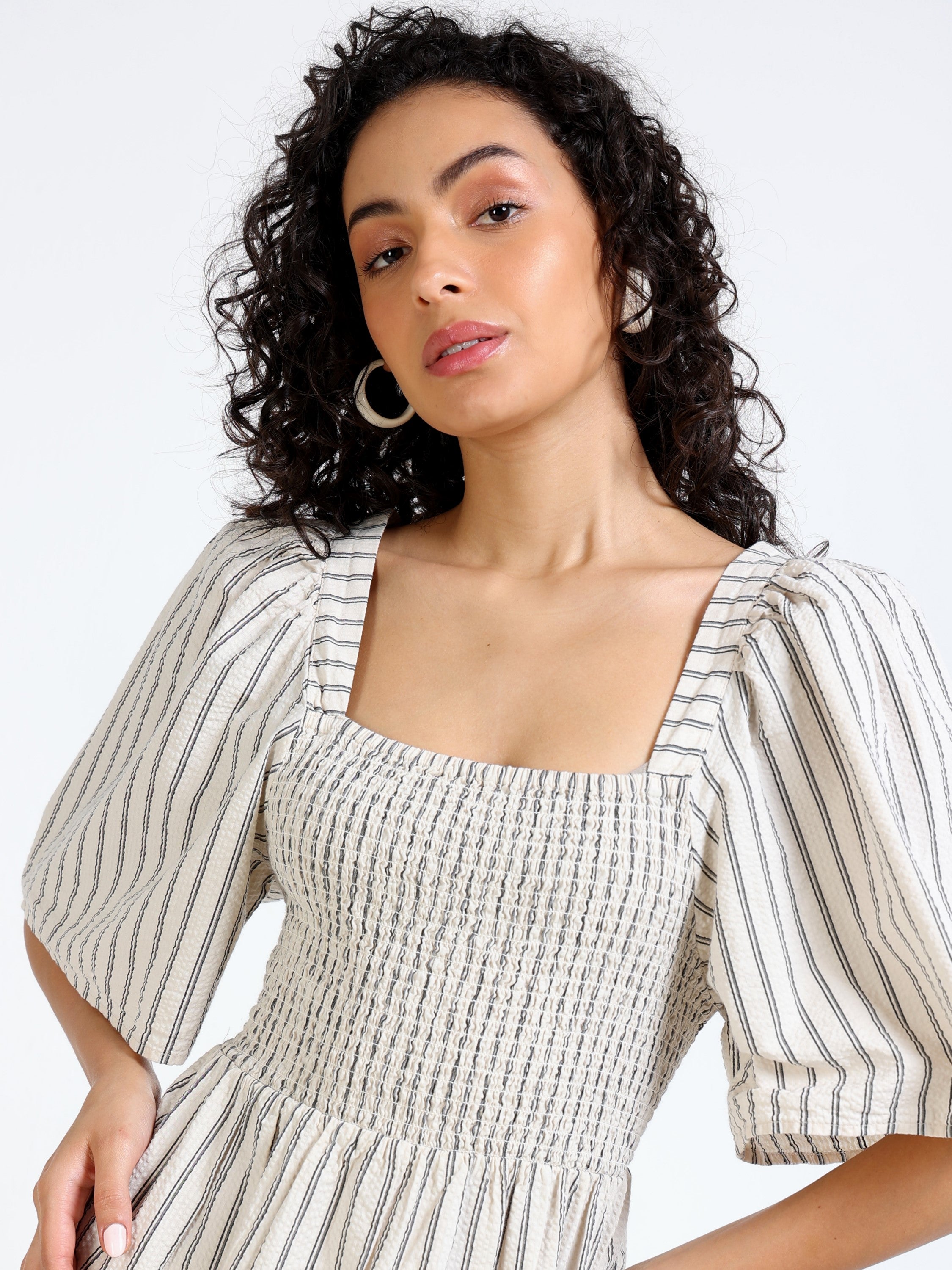 Women Beige Stripe Maxi Dress