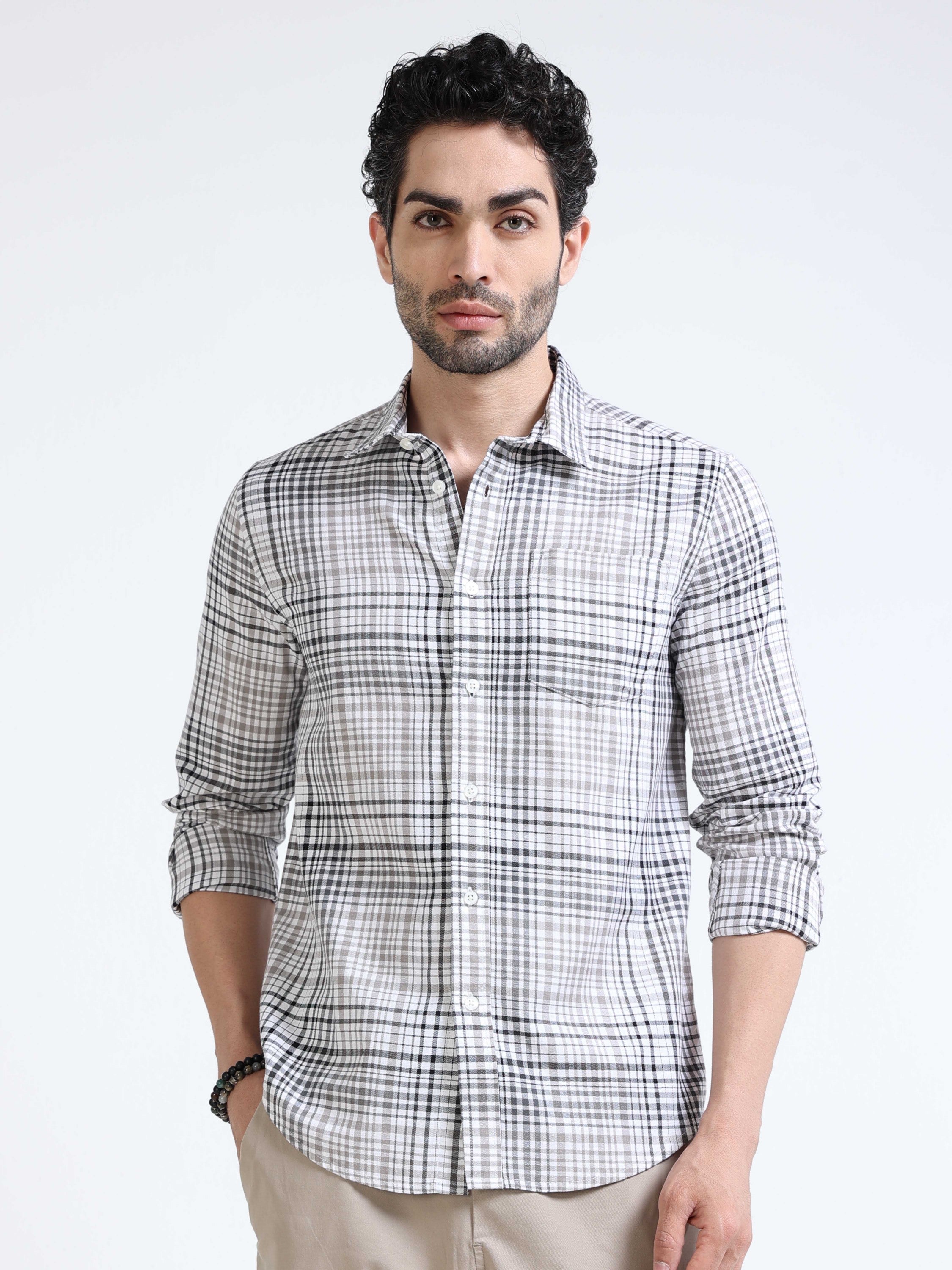 Men Grey Multi Regular Fit Check Shirt