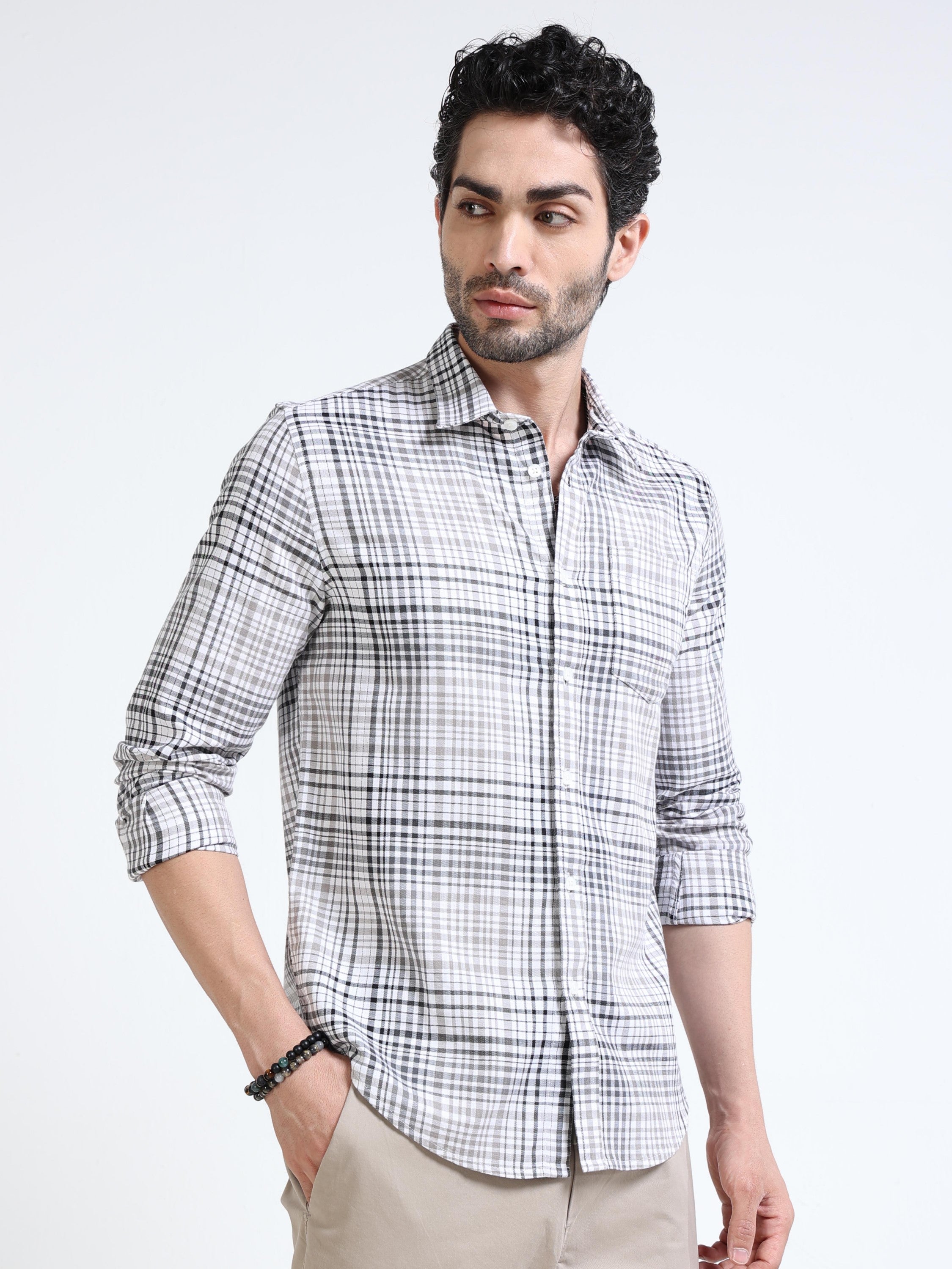 Men Grey Multi Regular Fit Check Shirt