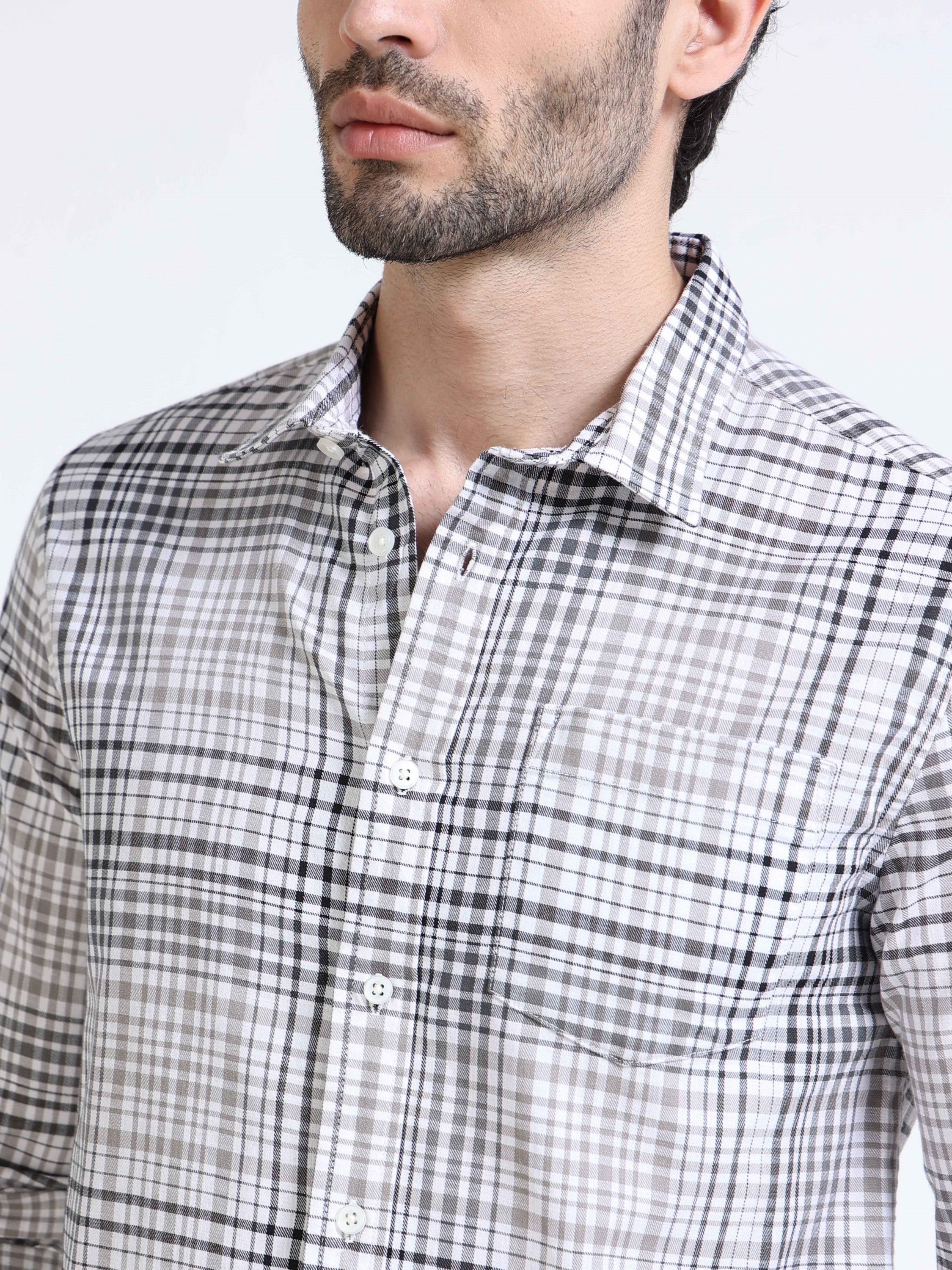 Men Grey Multi Regular Fit Check Shirt