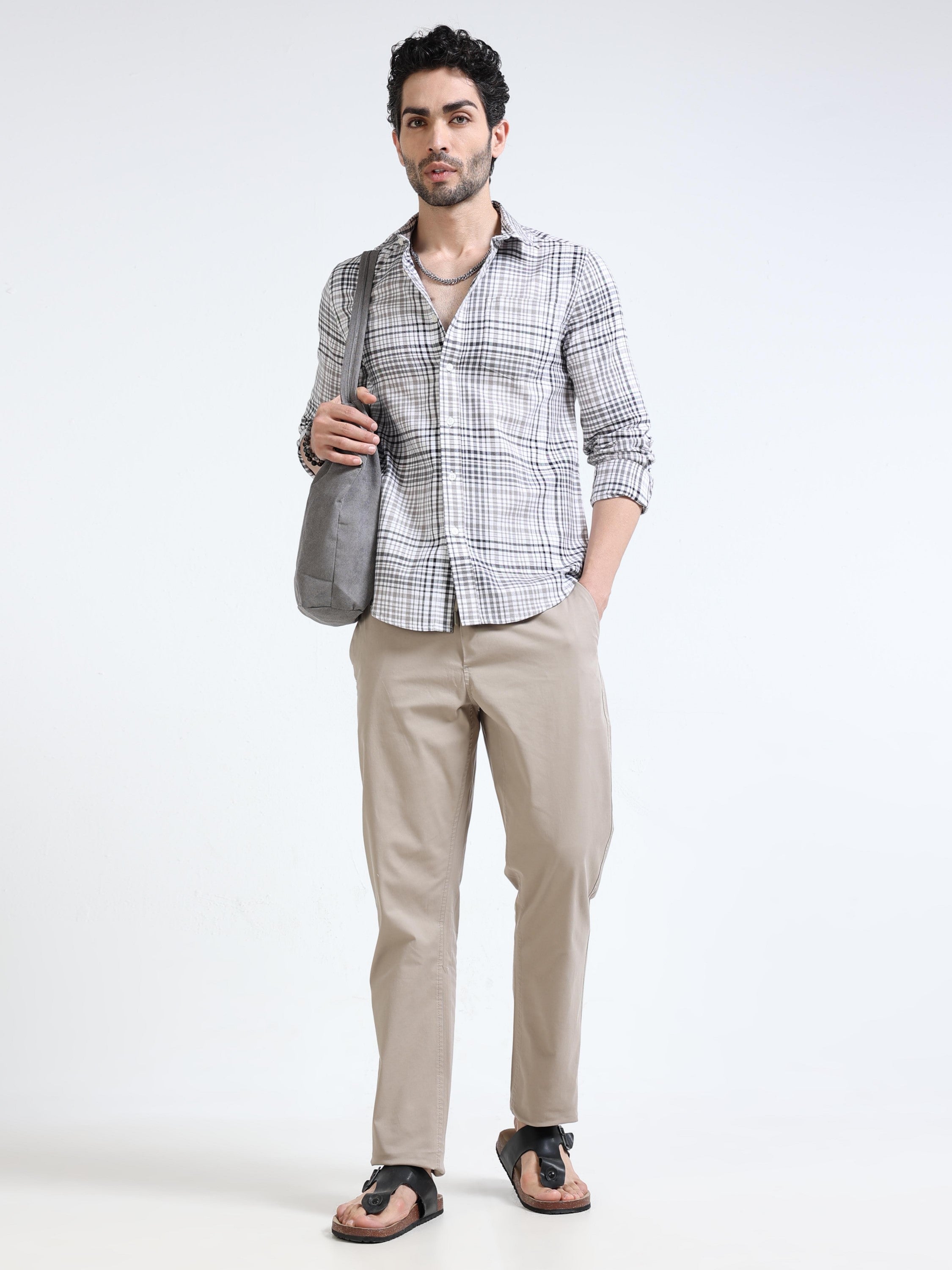 Men Grey Multi Regular Fit Check Shirt