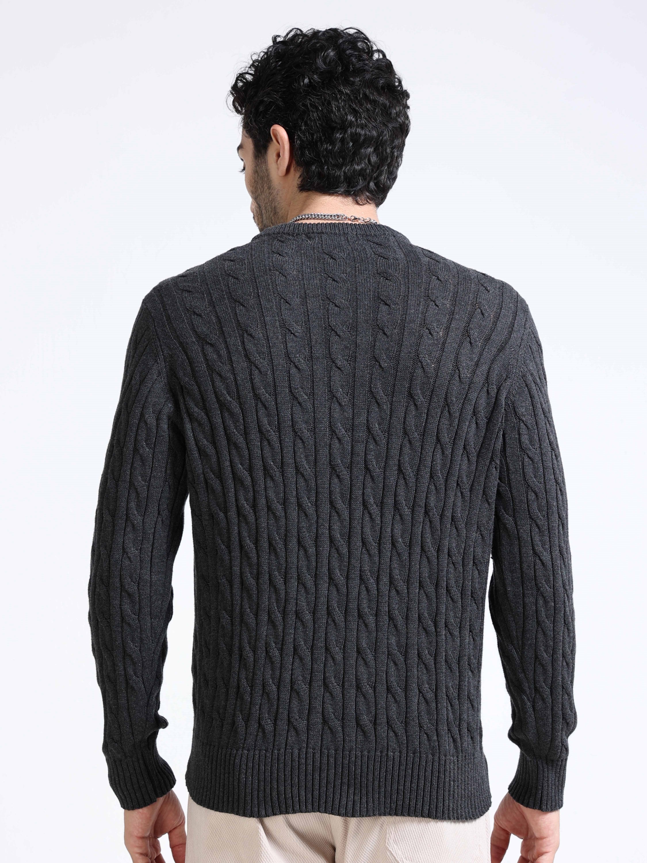 Men Grey Cable Knit Sweater