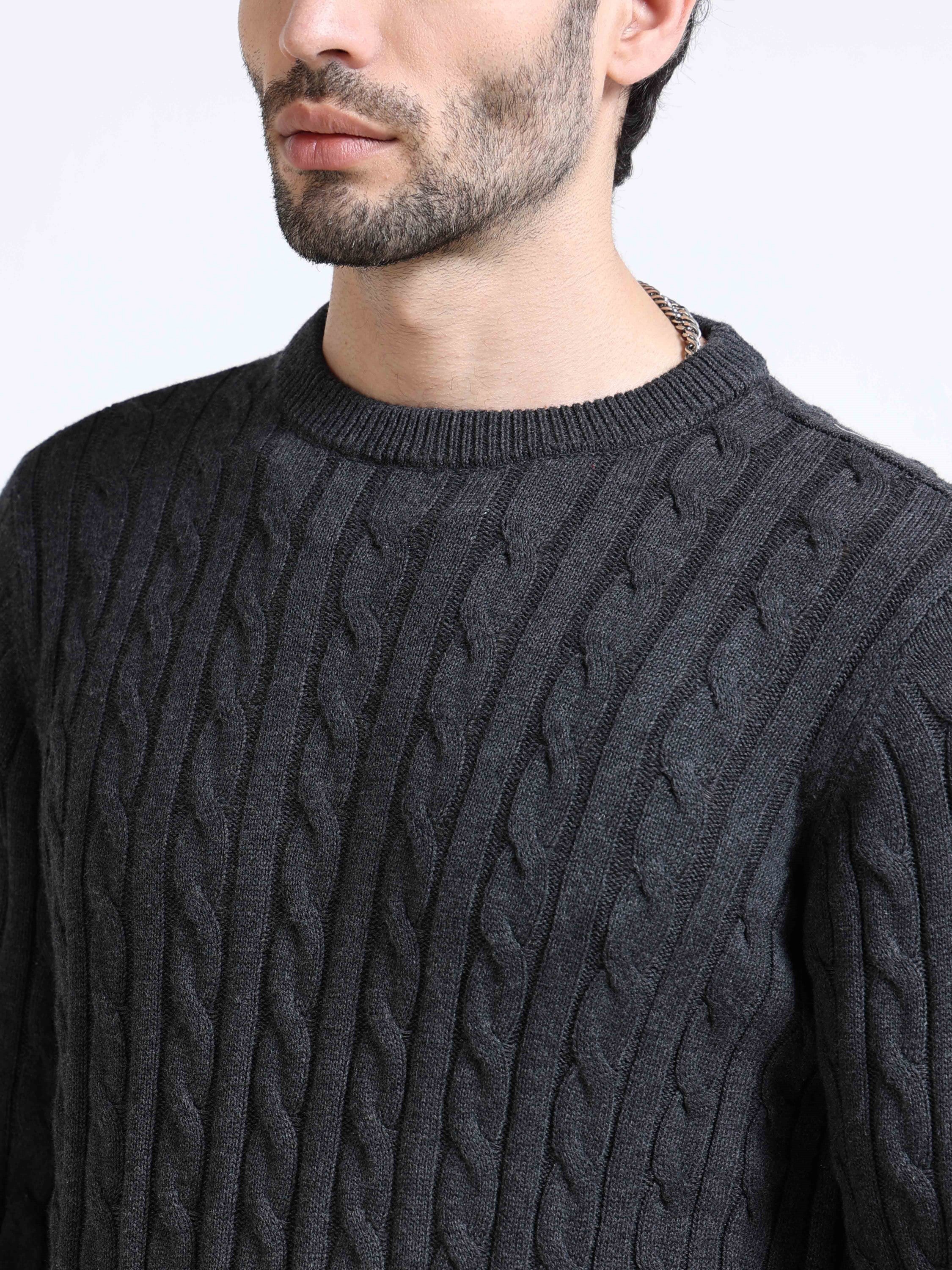 Men Grey Cable Knit Sweater