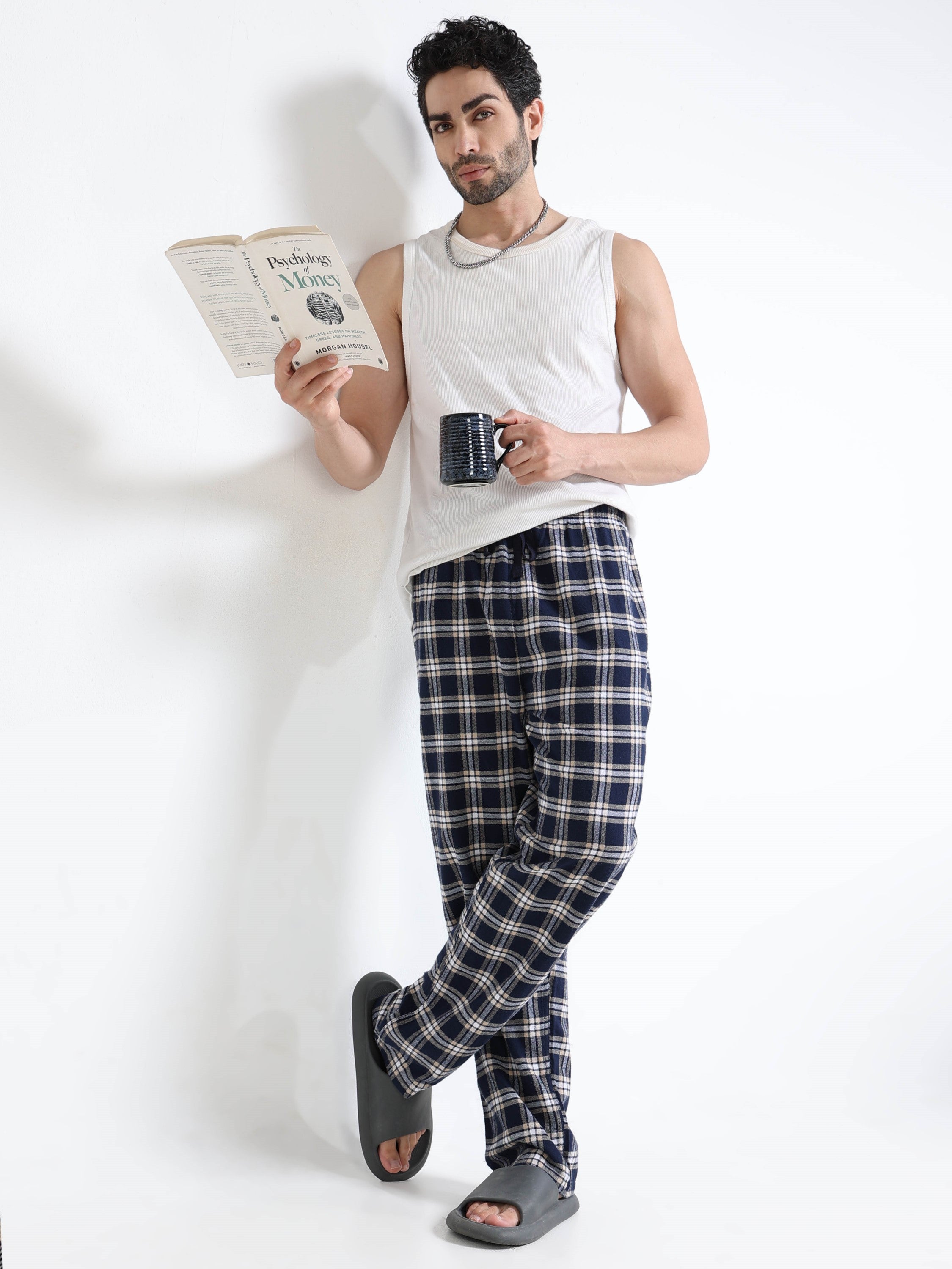 Men Navy Madras Check Lounge Pants