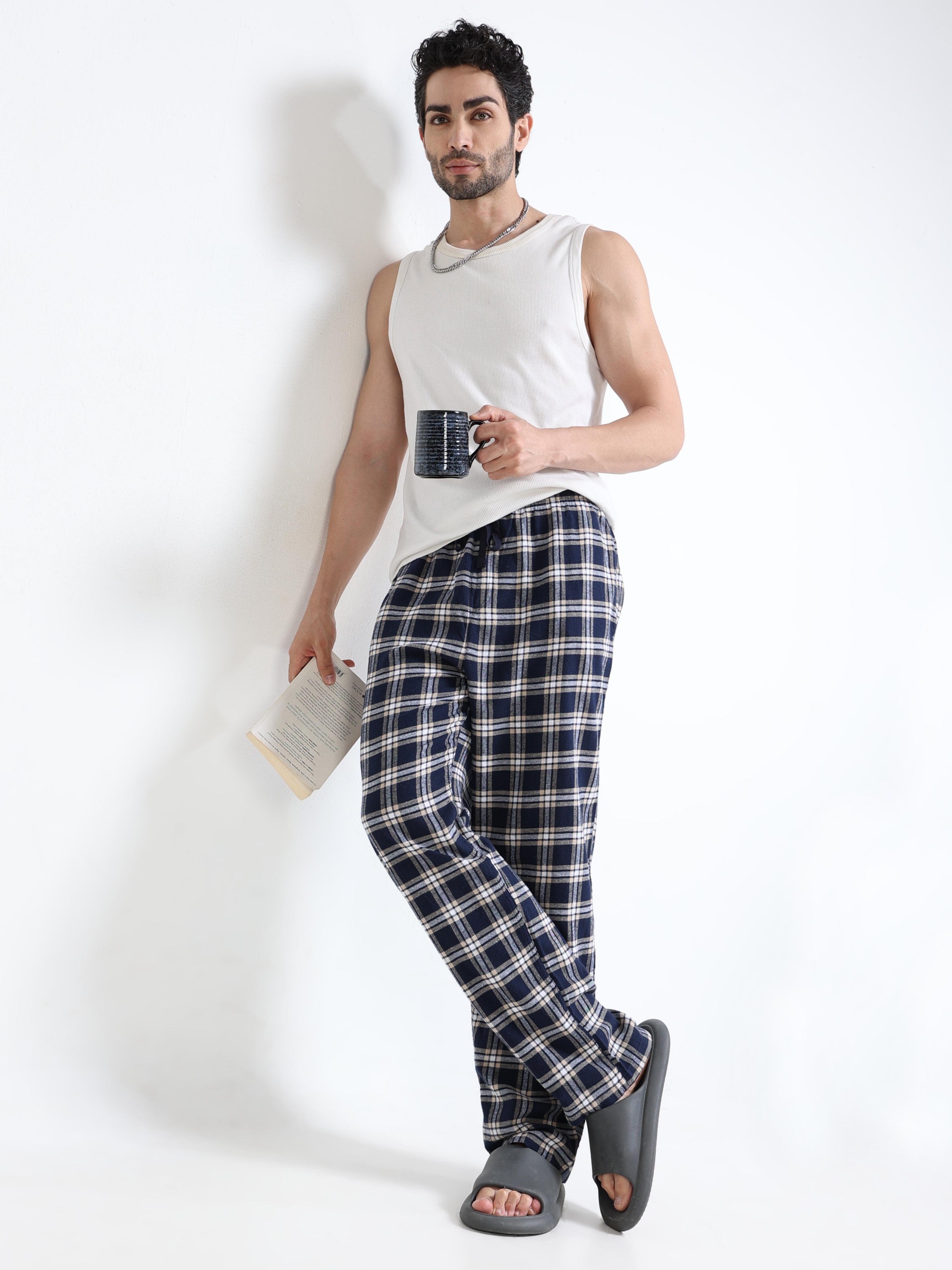 Men Navy Madras Check Lounge Pants