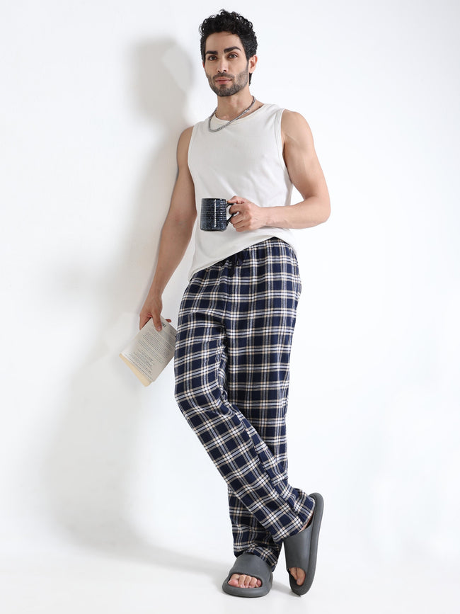 Men Navy Madras Check Lounge Pants