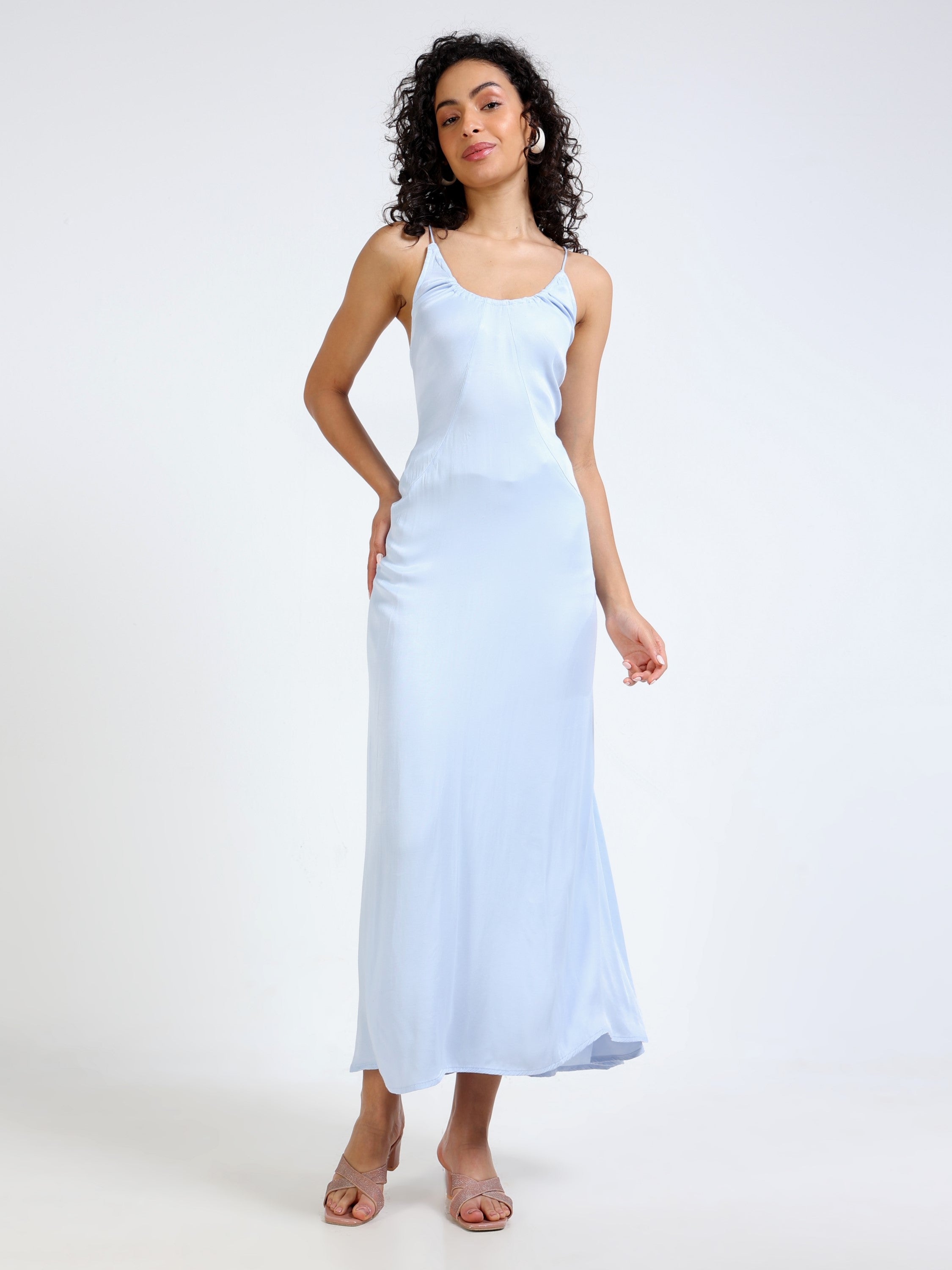 Women Light Blue Satin Party Dress