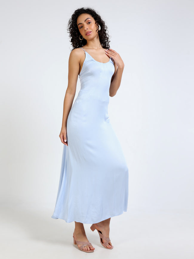 Women Light Blue Satin Party Dress