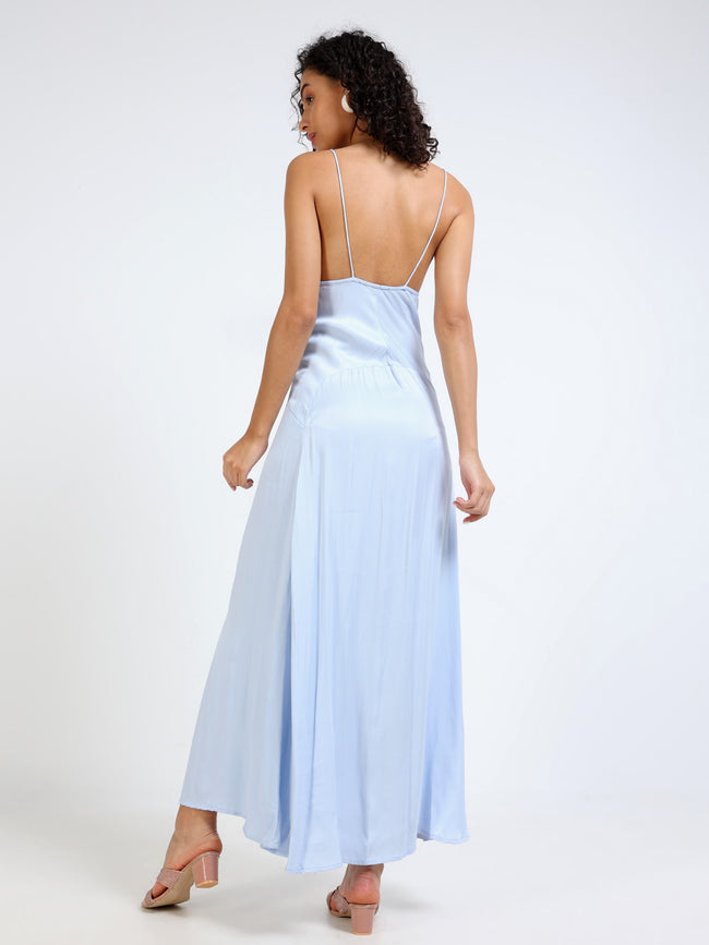 Women Blue Satin Party Dress