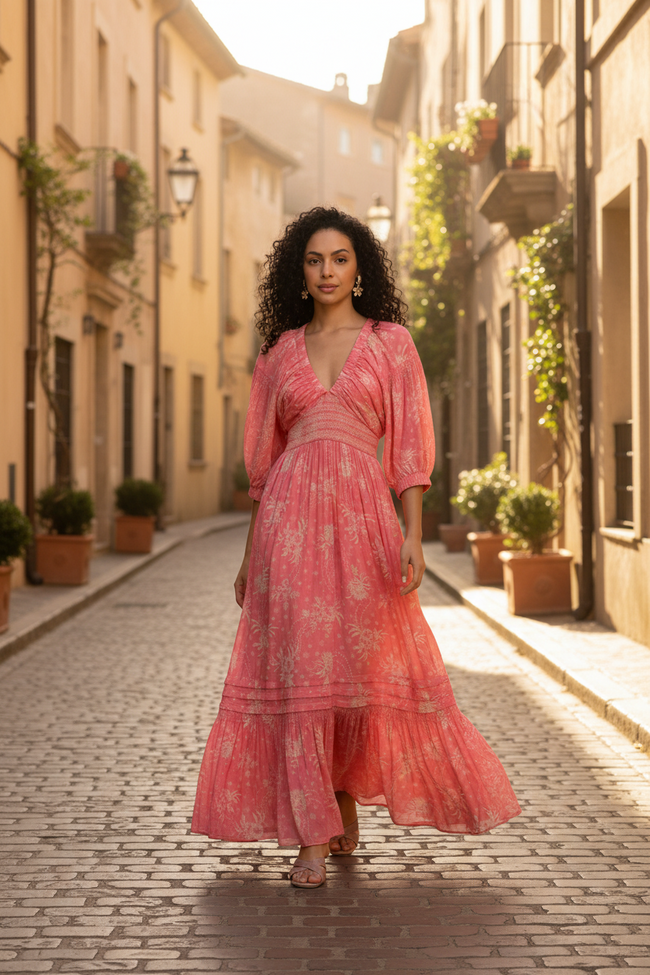 Women Pink Printed Maxi Dress