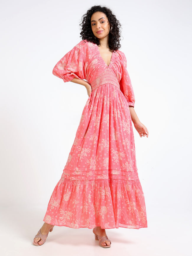 Women Pink Printed Maxi Dress