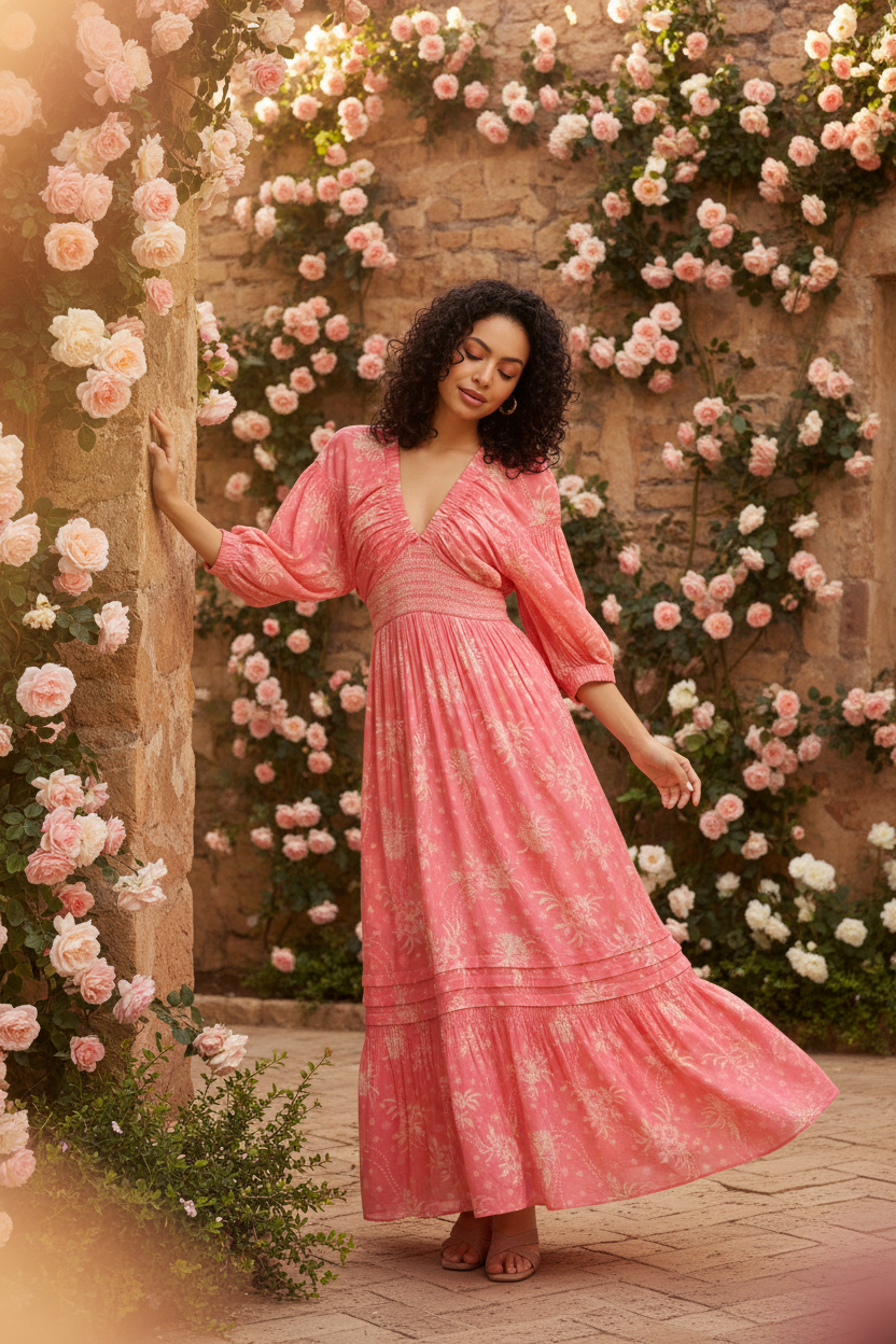 Women Pink Printed Maxi Dress