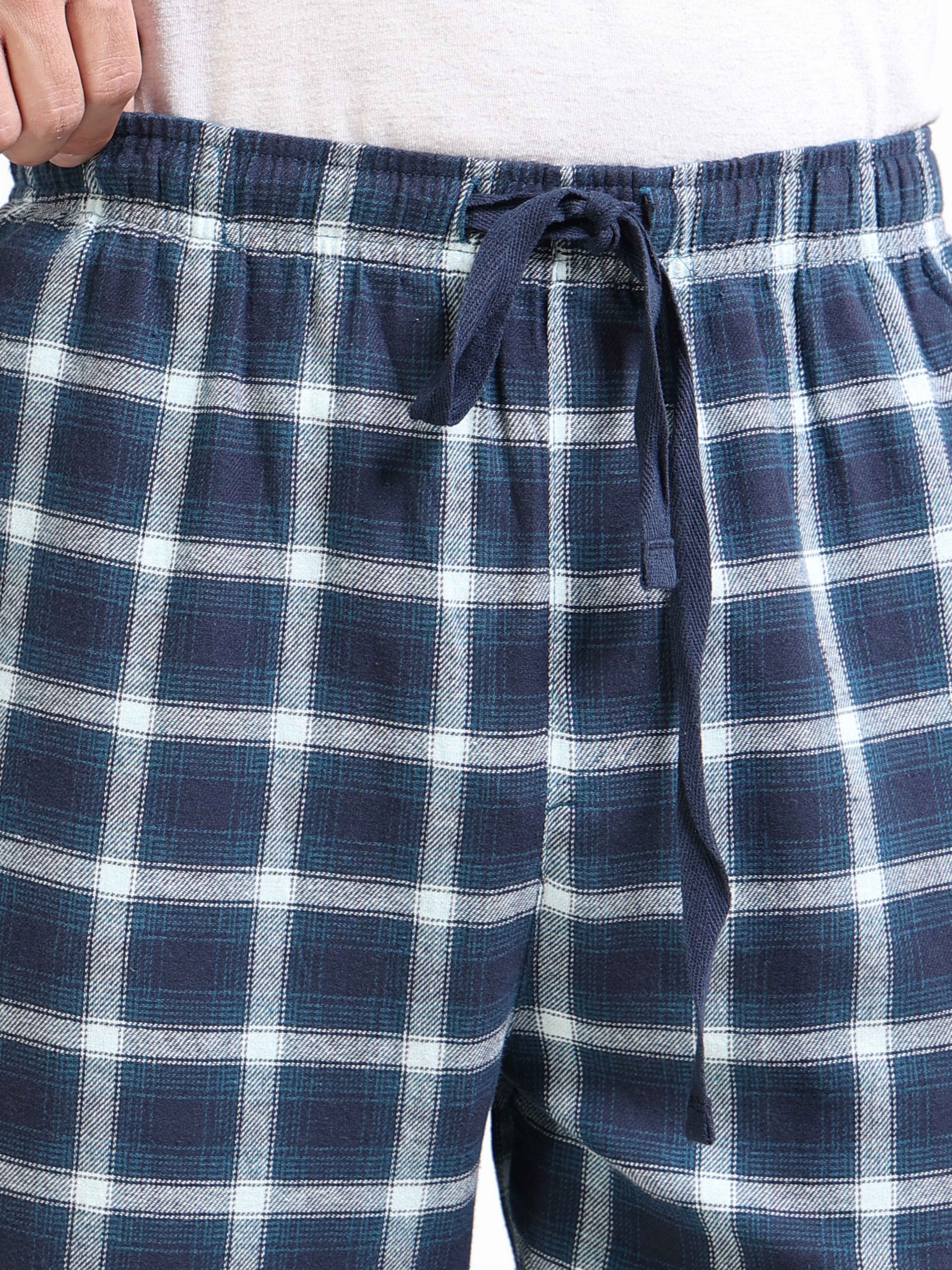 Men Blue & White Plaid Pants