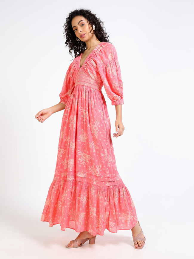 Women Pink Printed Maxi Dress