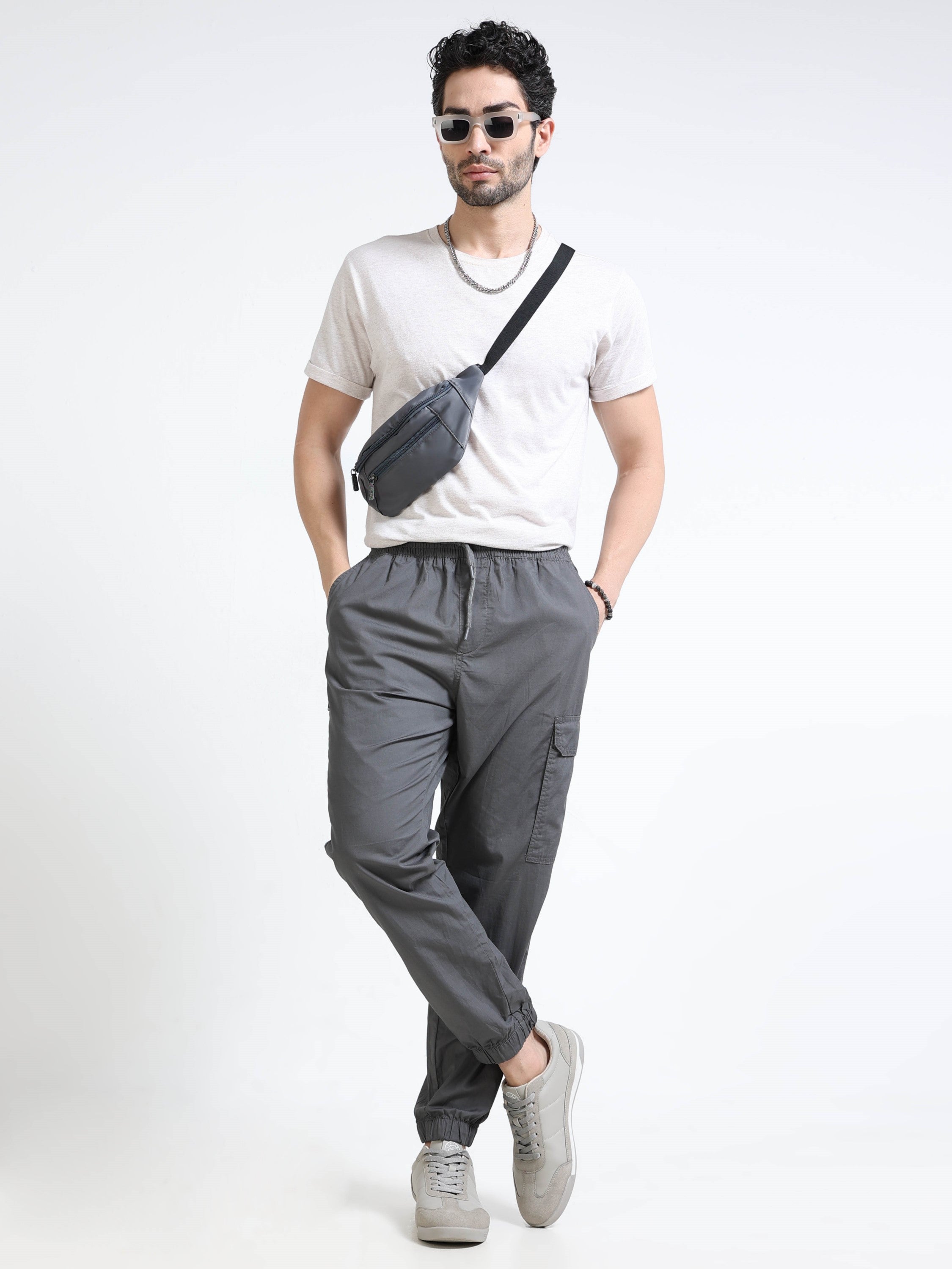 Men Grey Cargo Jogger Pants