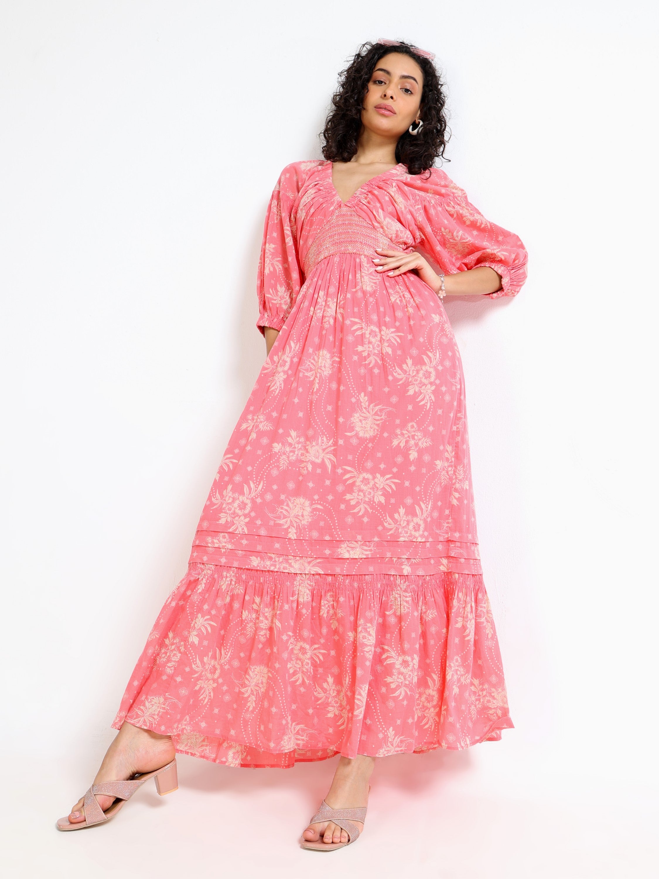 Women Pink Printed Maxi Dress
