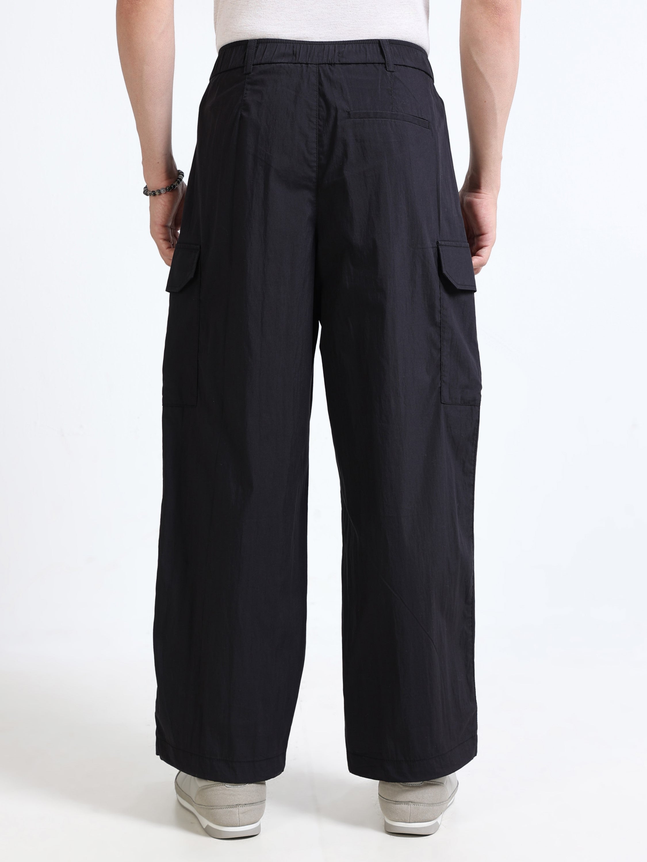 Men Black Parachute Cargo Pants
