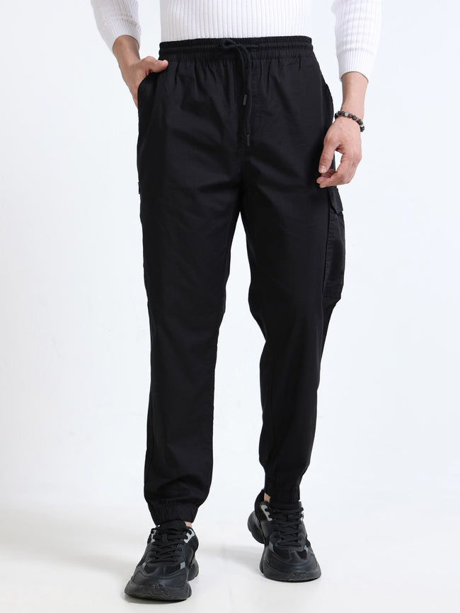 Men Black Regular Fit Cargo Jogger Pants
