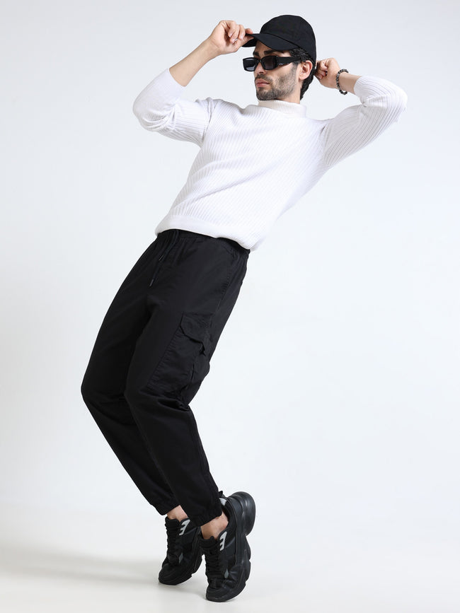 Men Black Regular Fit Cargo Jogger Pants