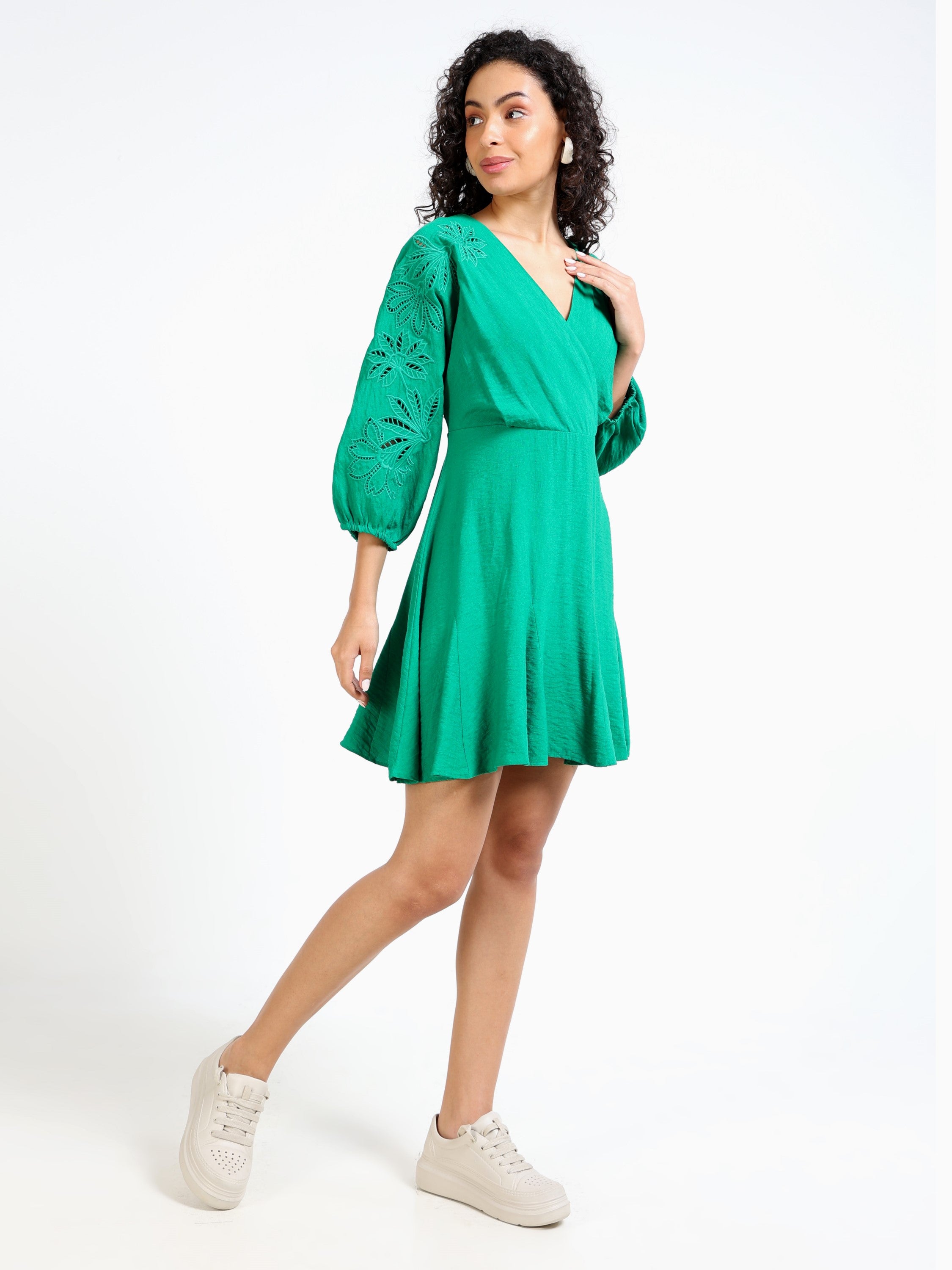 Women Green Faux Wrap Dress