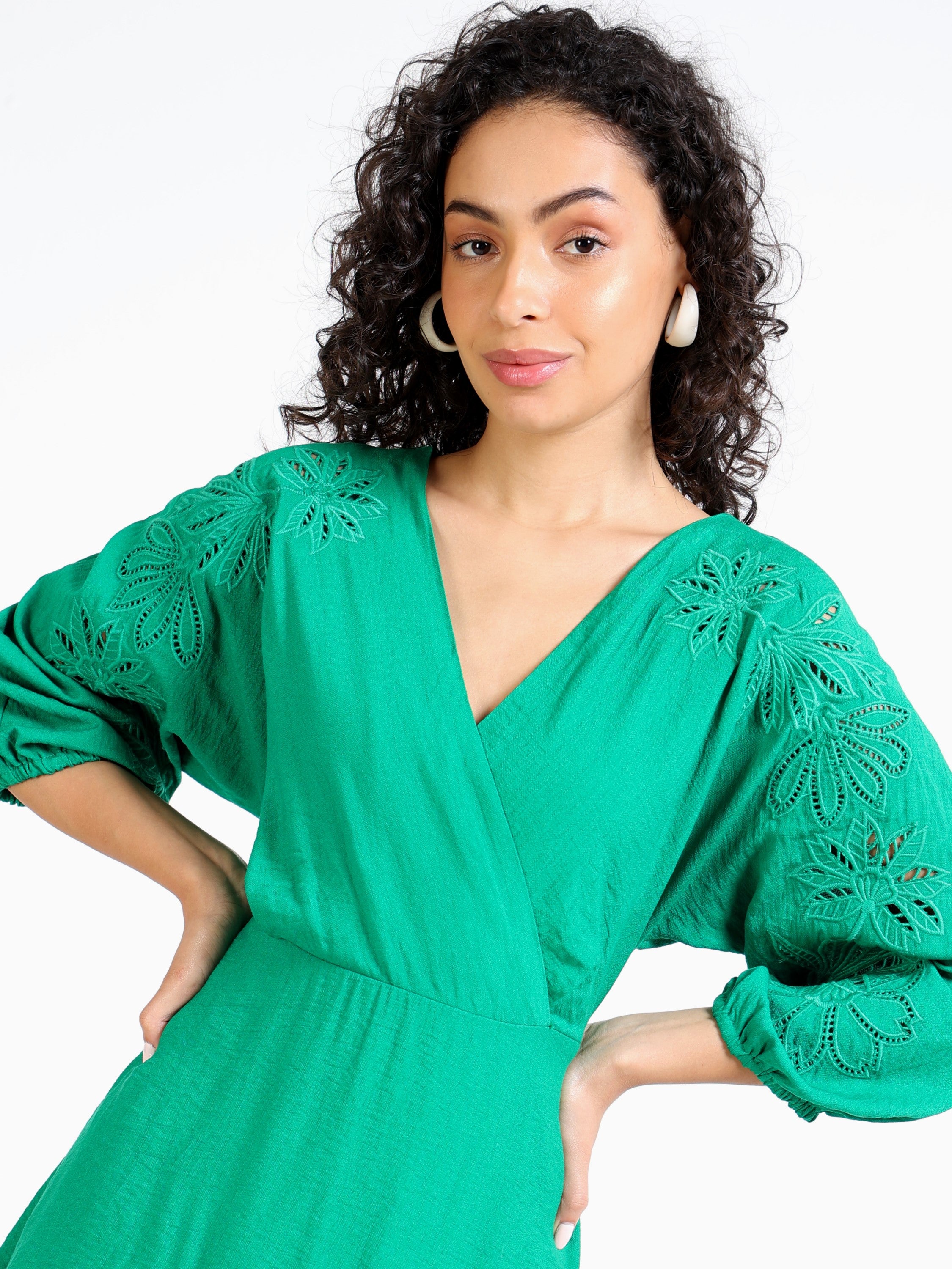 Women Green Faux Wrap Dress