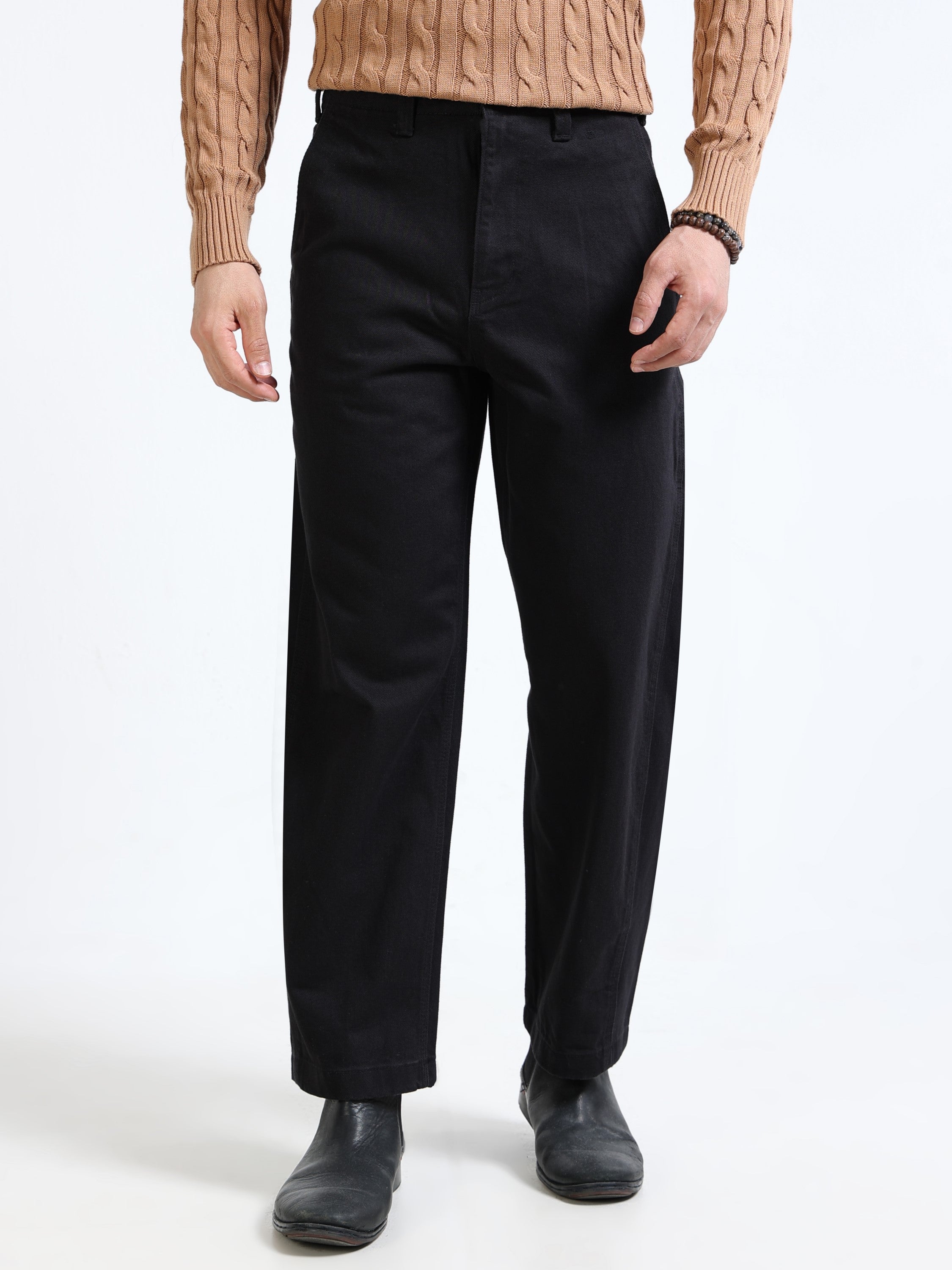 Men Black Mid Rise Pants