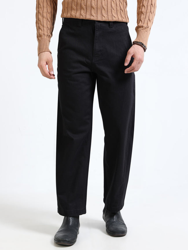 Men Black Mid Rise Pants