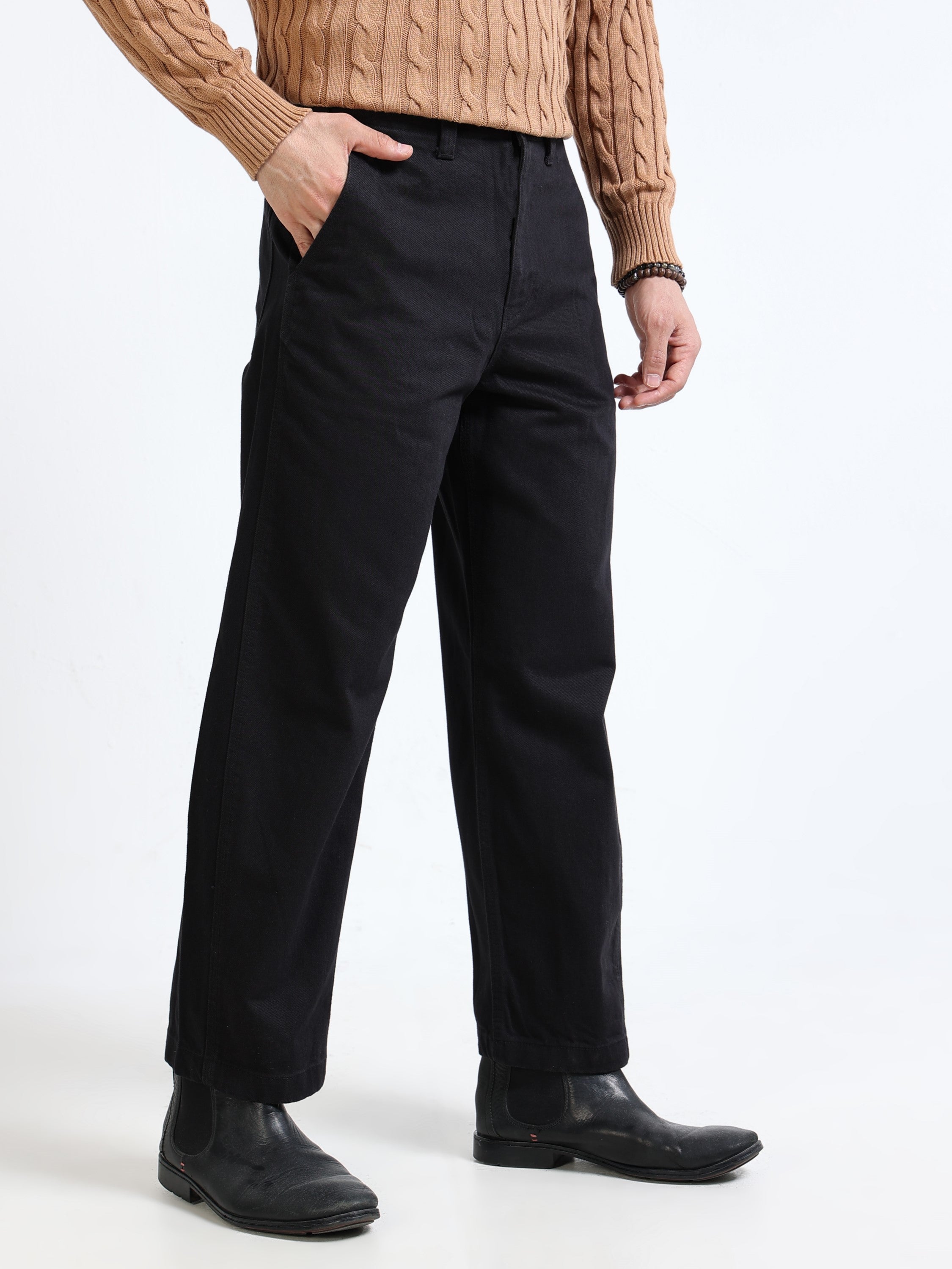 Men Black Mid Rise Pants