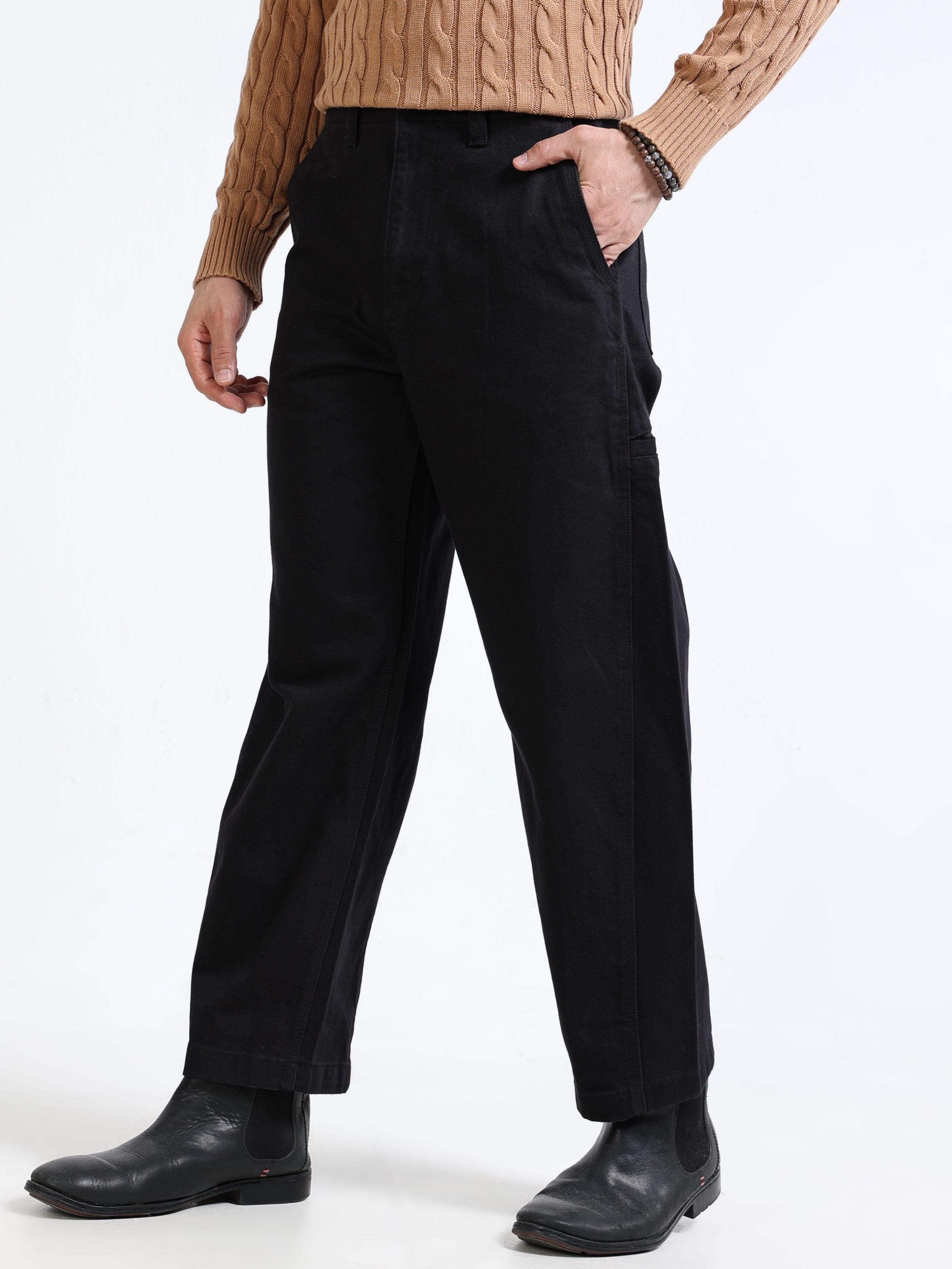 Men Black Mid Rise Pants