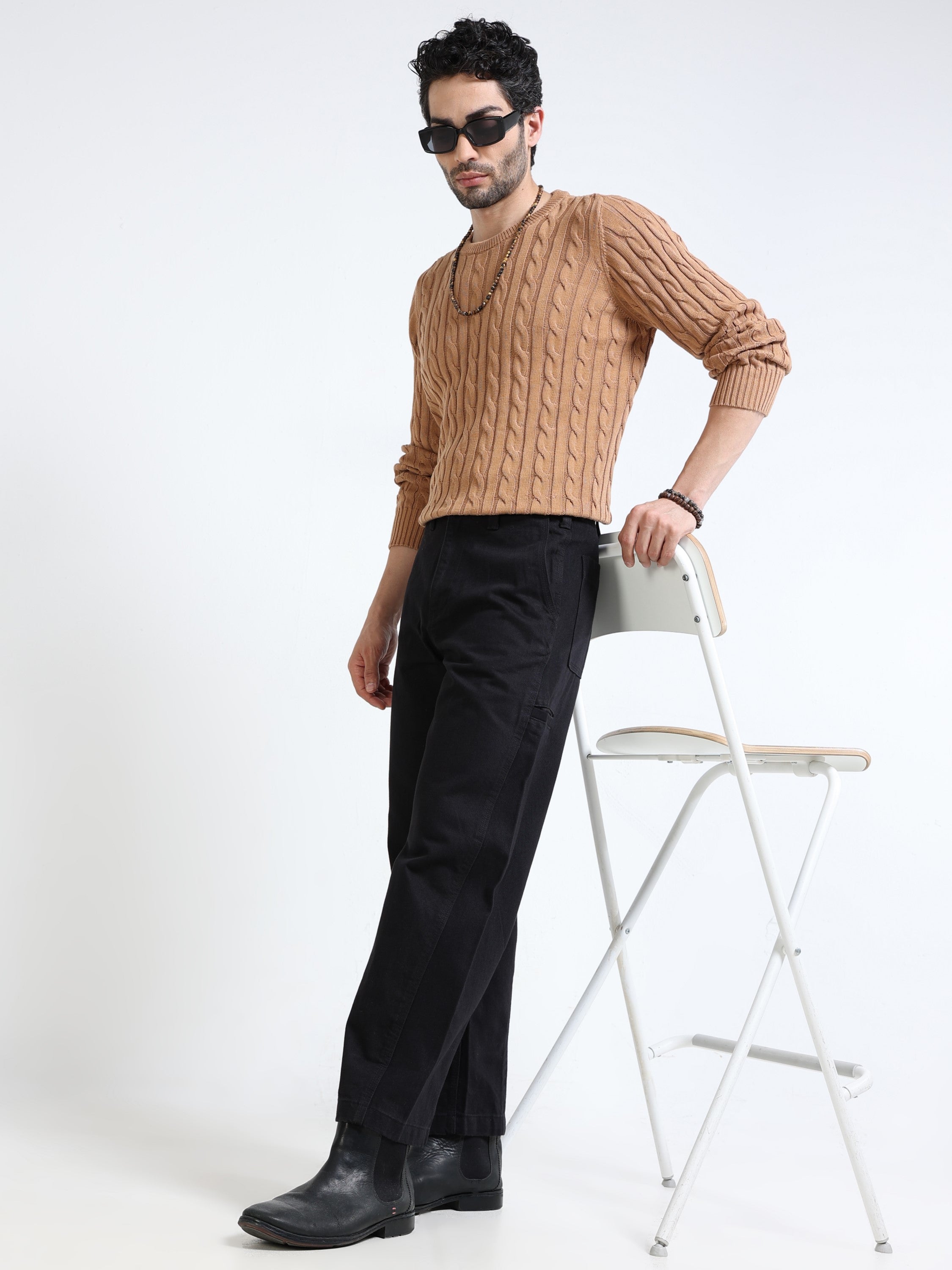 Men Black Mid Rise Pants