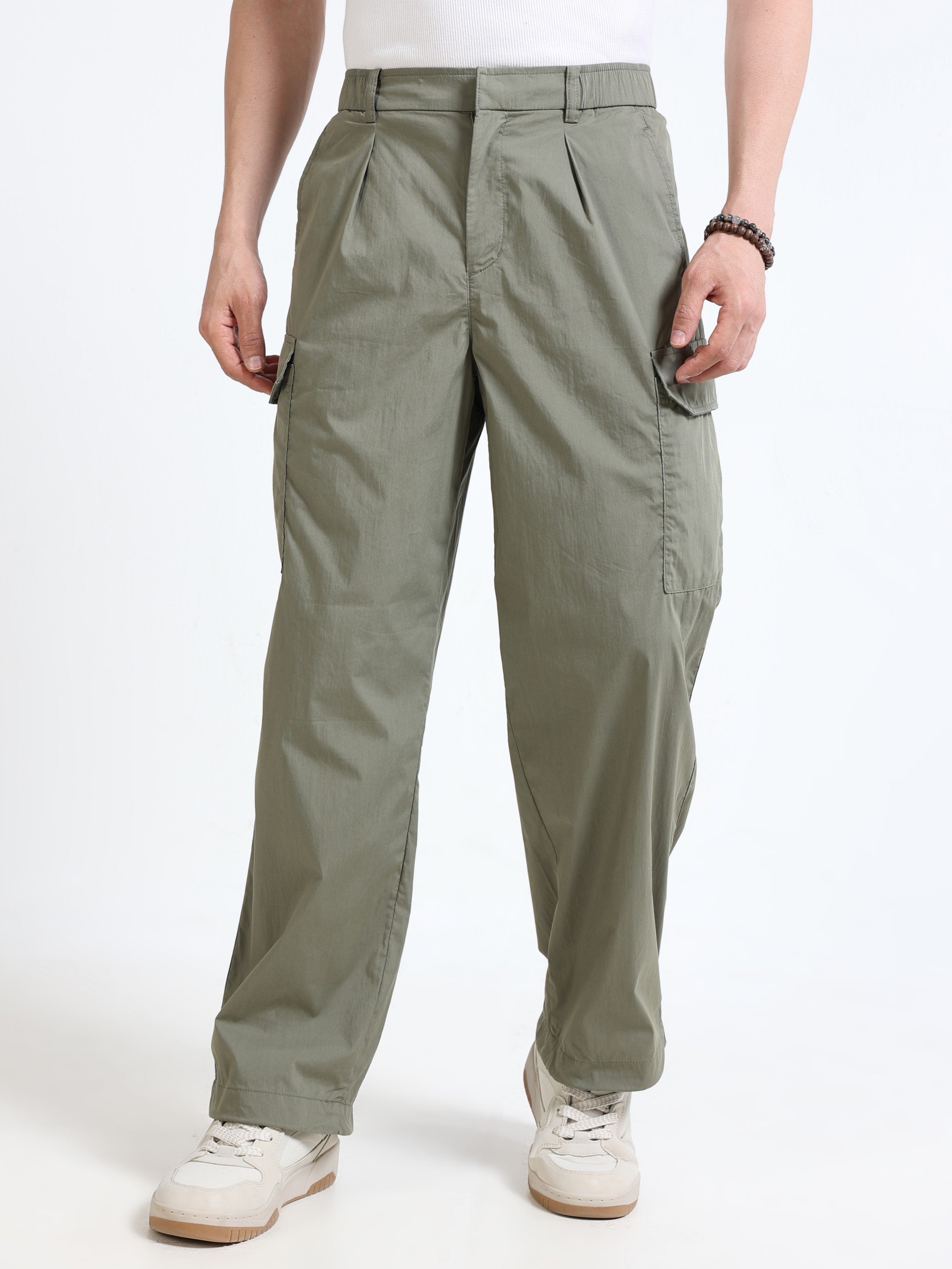 Men Olive Parachute Cargo Pants