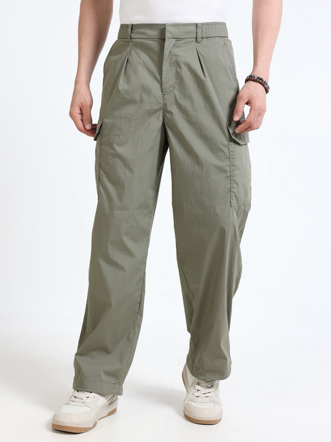 Men Olive Parachute Cargo Pants