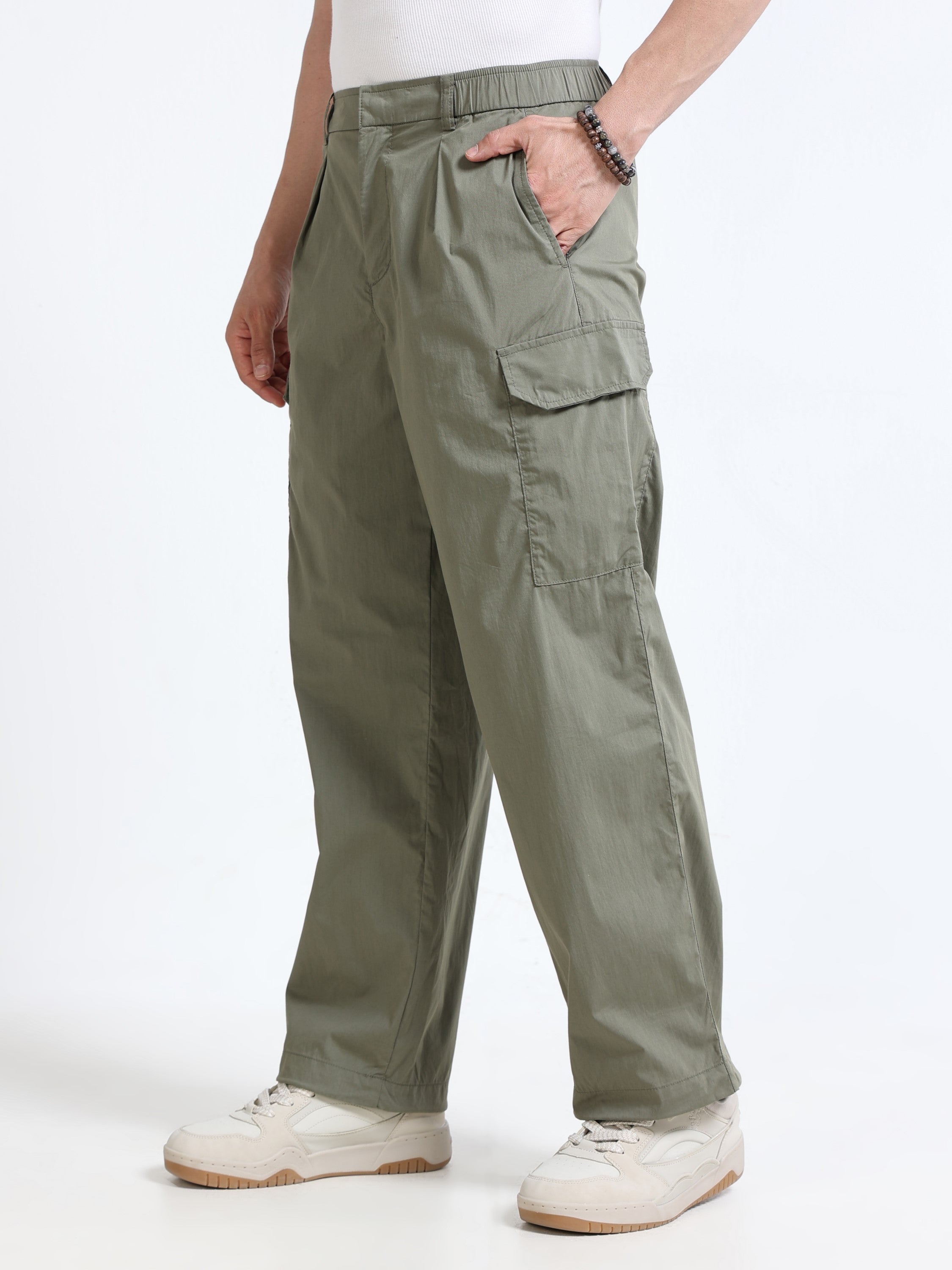 Men Olive Parachute Cargo Pants
