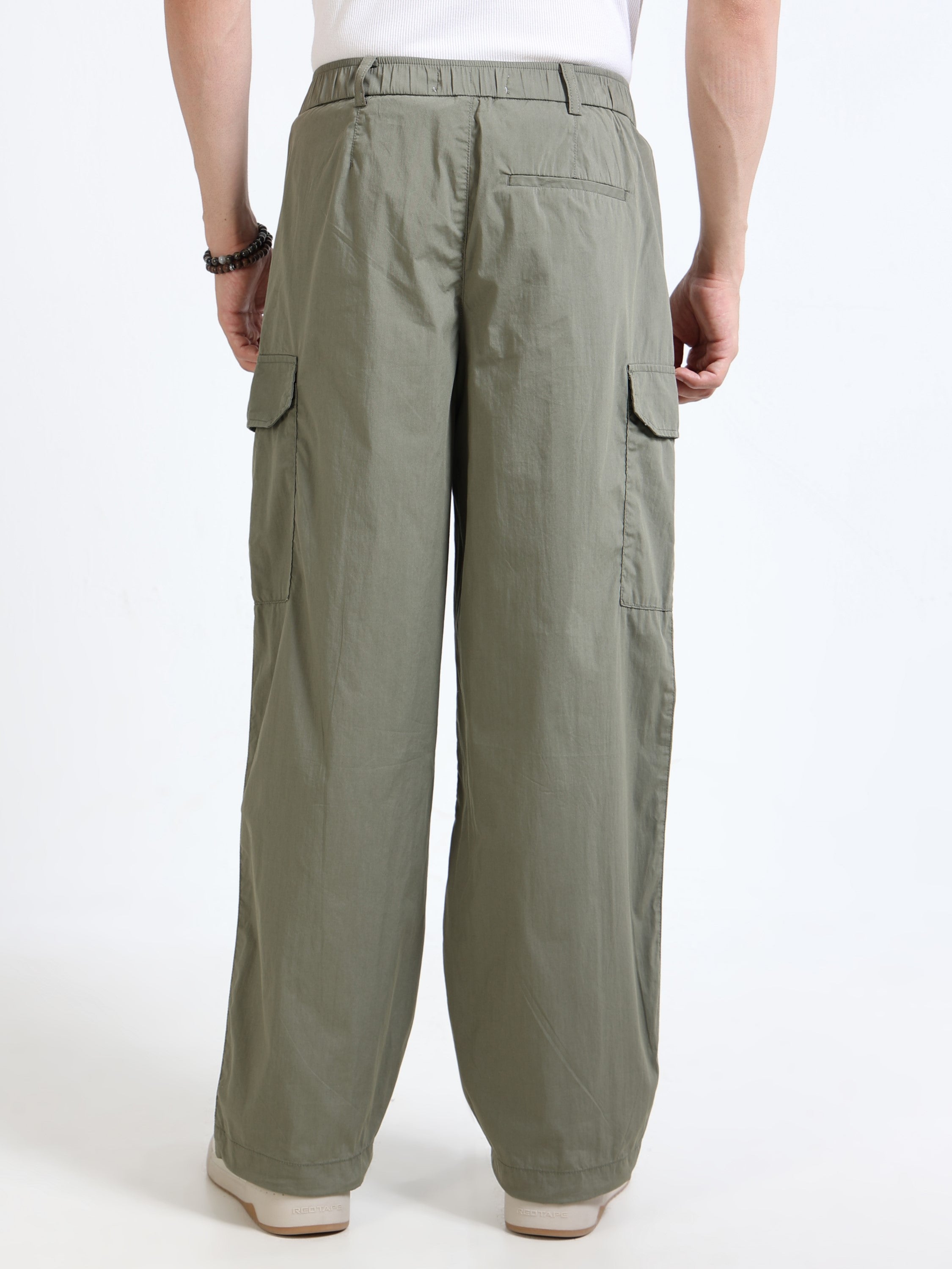 Men Olive Parachute Cargo Pants