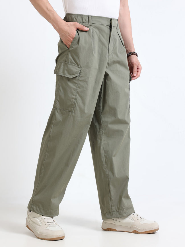 Men Olive Parachute Cargo Pants