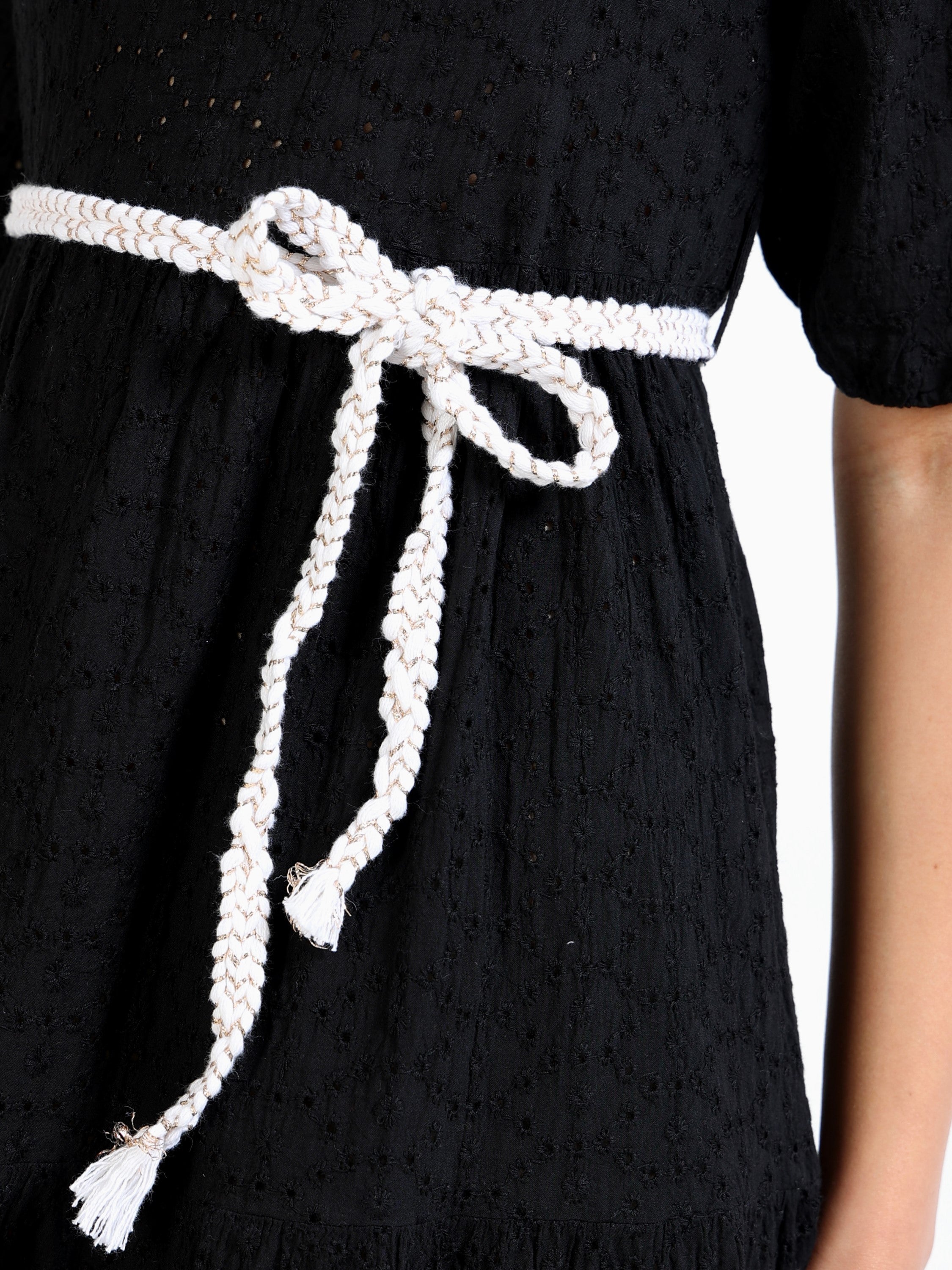 Women Black Shiffli Fit & Flare Dress
