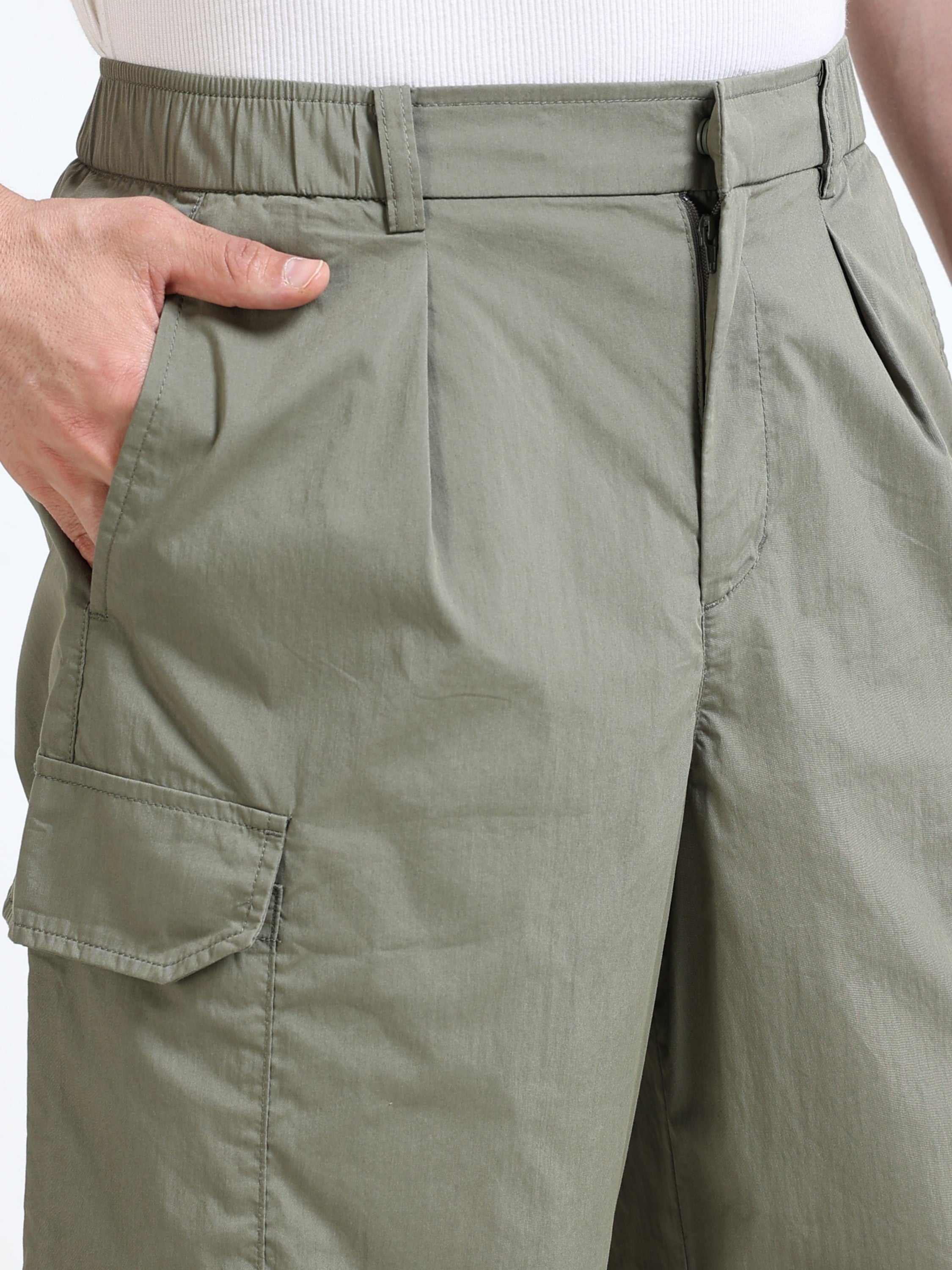 Men Olive Parachute Cargo Pants