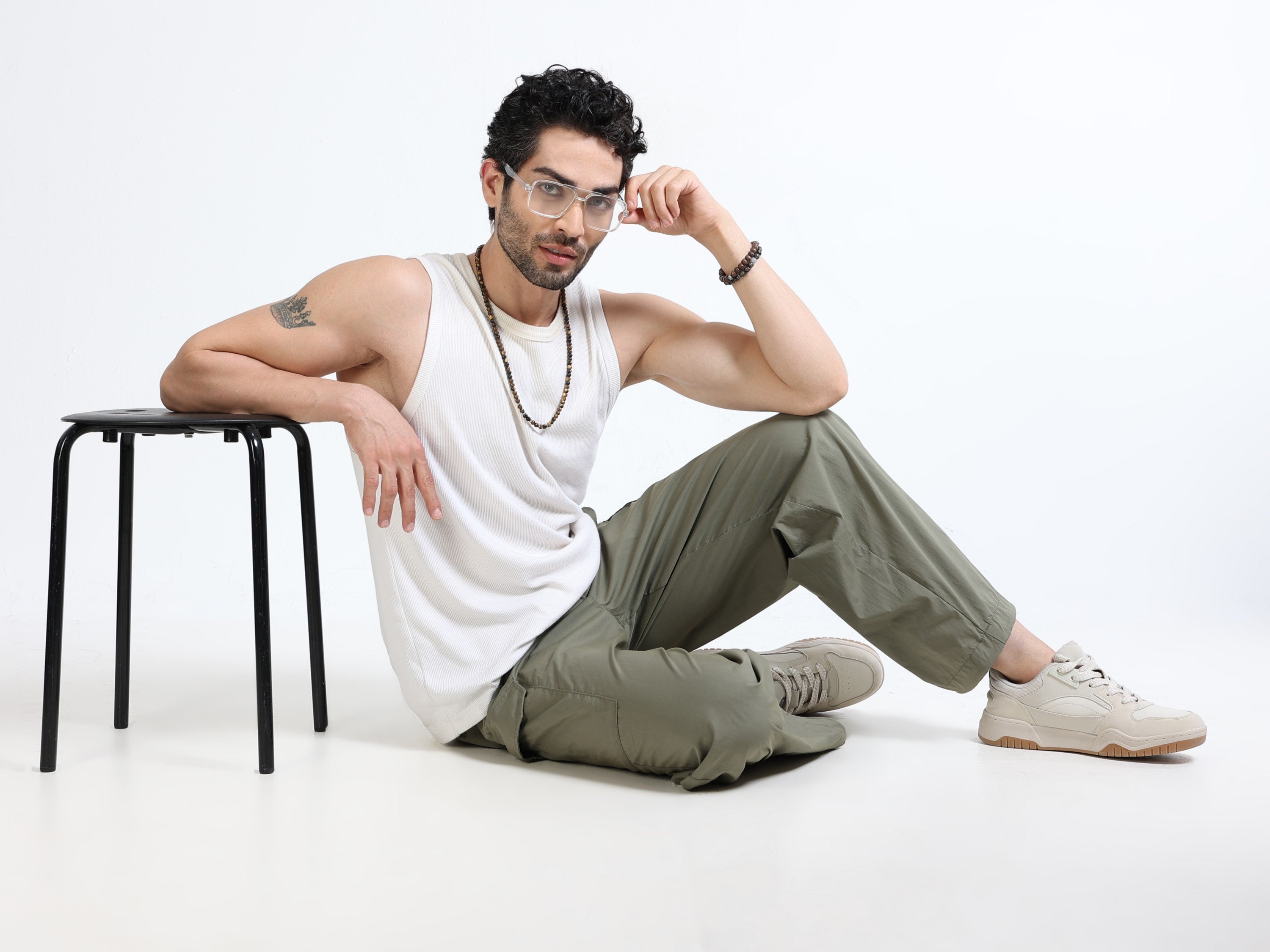 Men Olive Parachute Cargo Pants