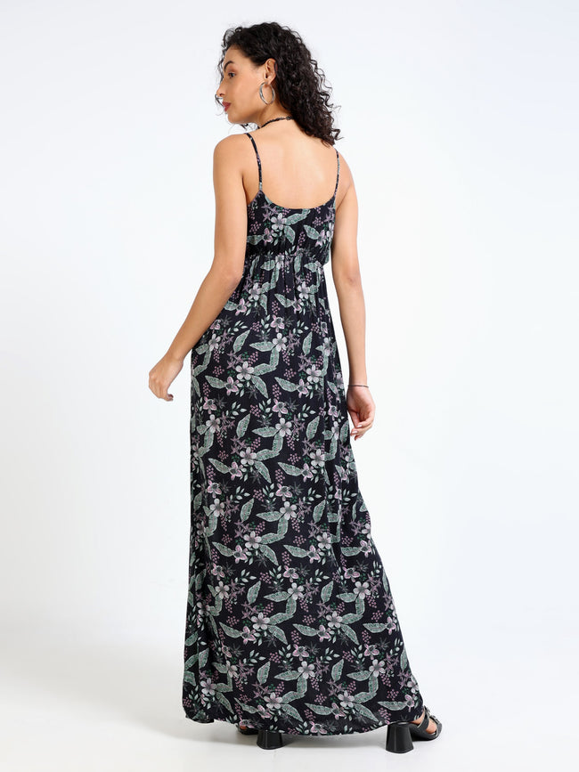 Women Black Tropical print Maxi Dress