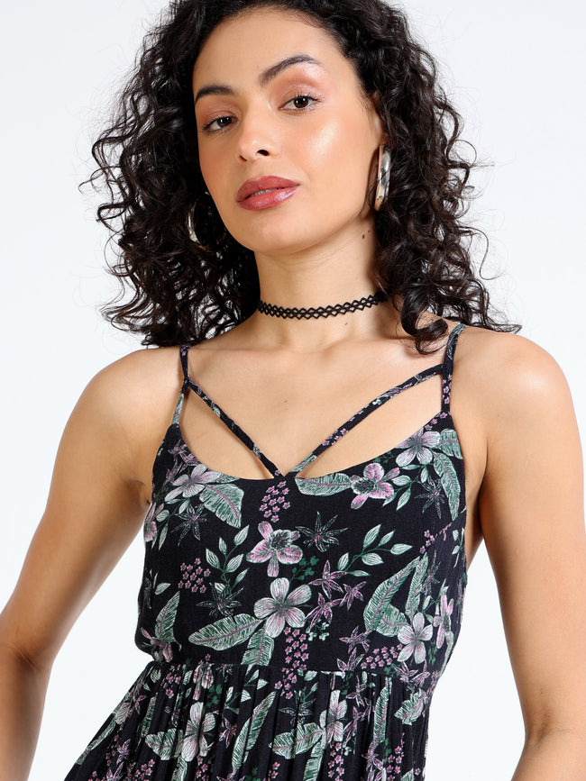 Women Tropical Print Maxi Dress
