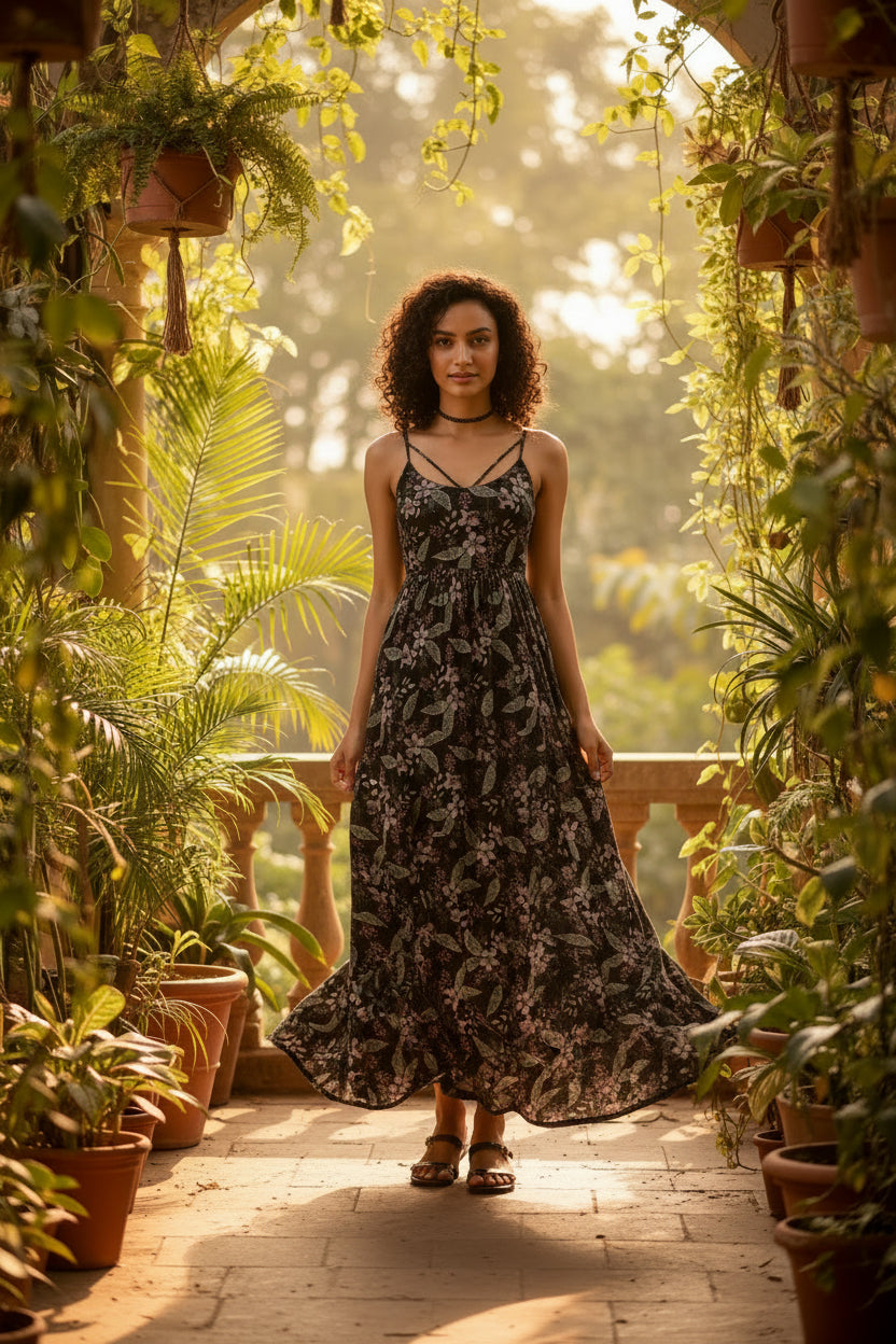 Women Tropical Print Maxi Dress